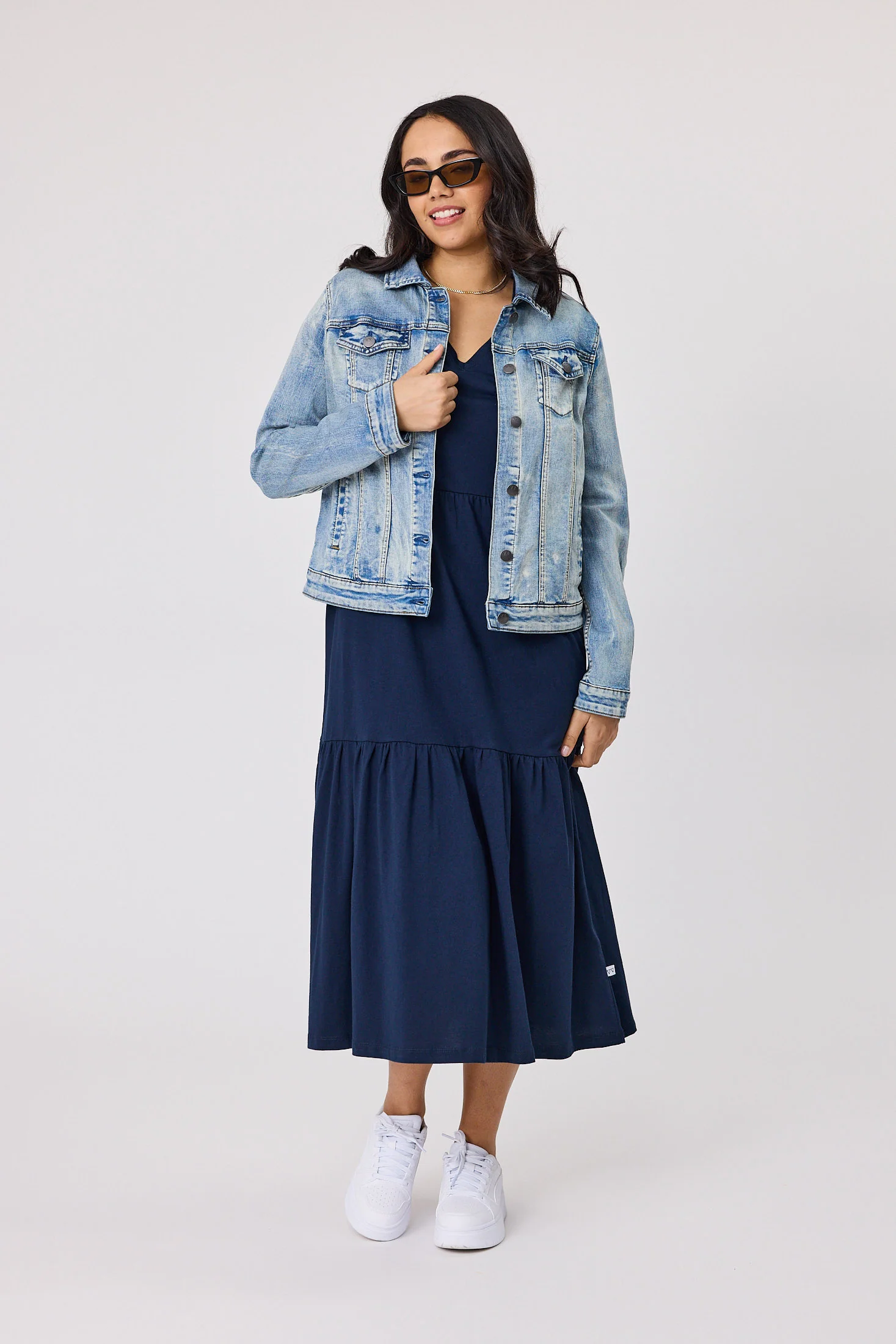 Shine On Essentials Tiered Midi Dress Navy - Image 6