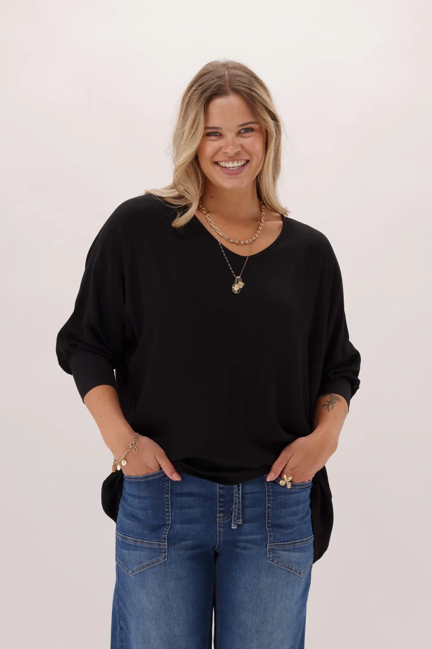 Shine On Label 3/4 Sleeve Drape Top Black - Image 5