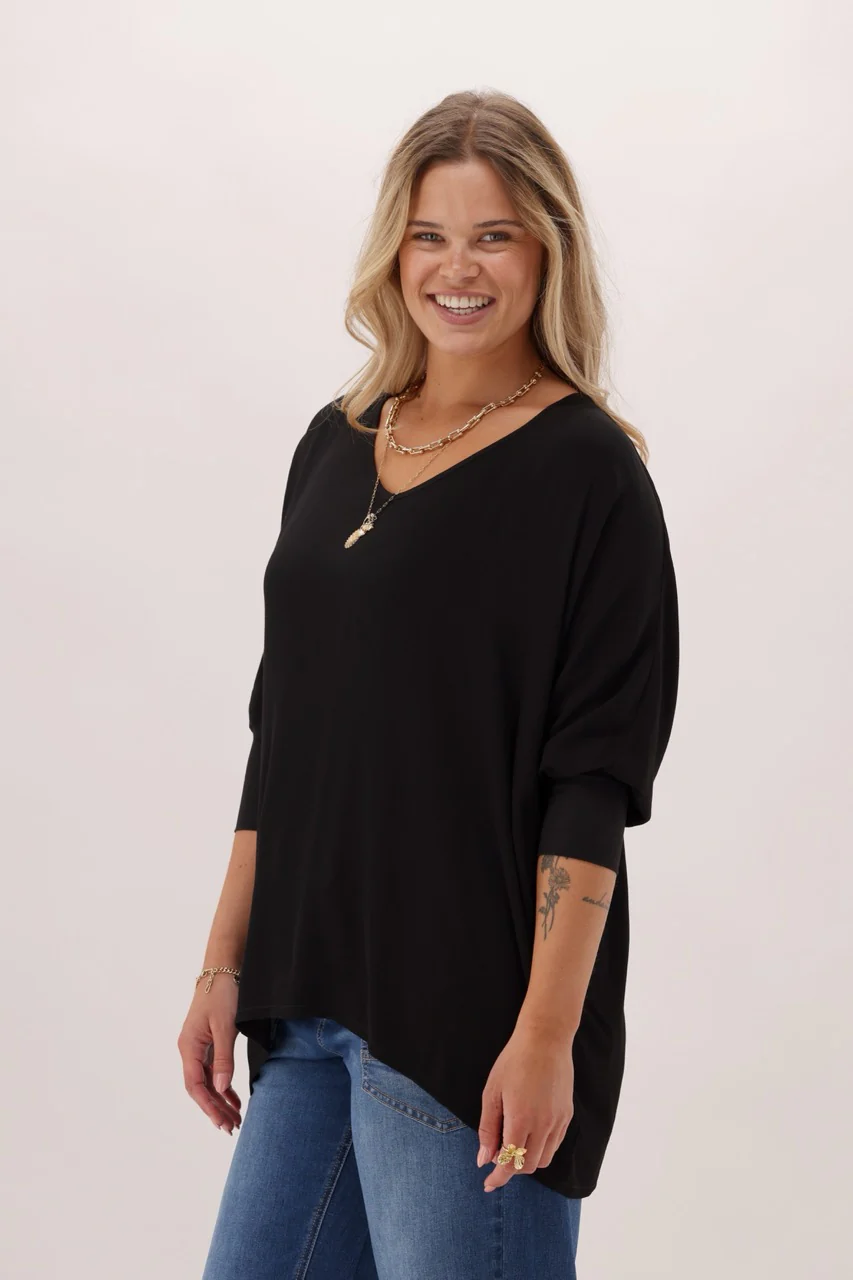 Shine On Label 3/4 Sleeve Drape Top Black - Image 7