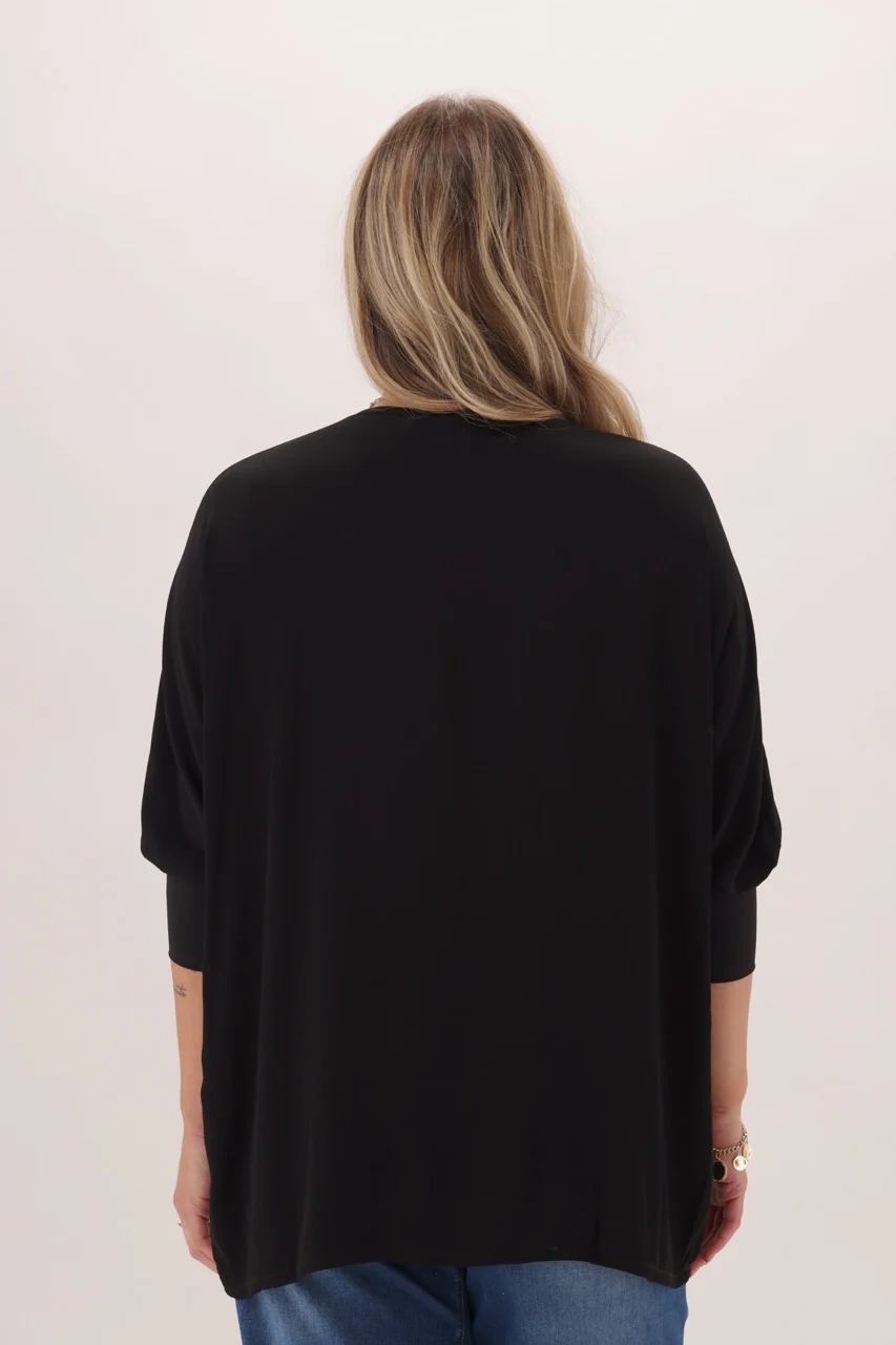Shine On Label 3/4 Sleeve Drape Top Black - Image 8