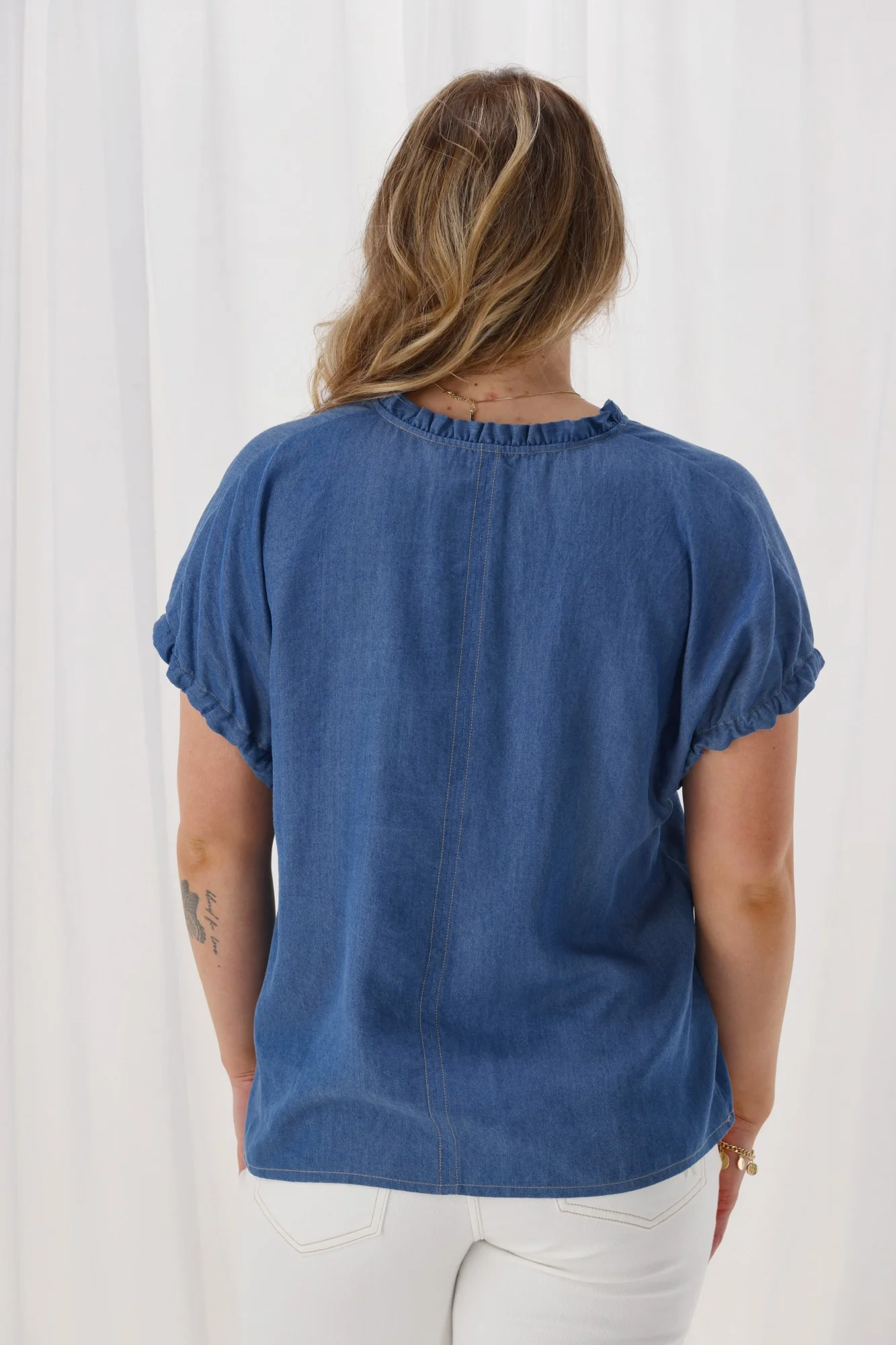 Shine On Label Adeline Frill Neck Top Chambray - Image 6