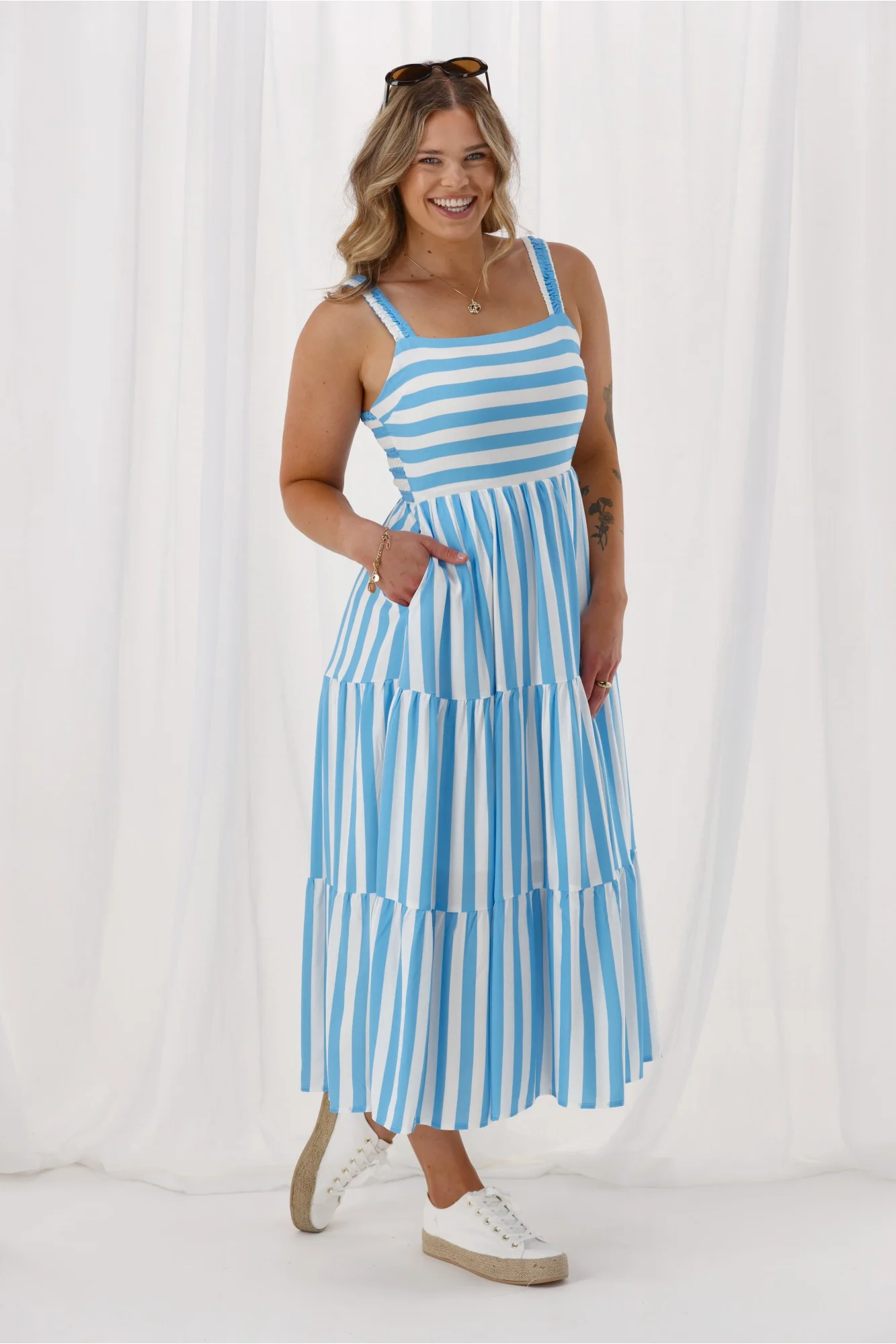 Shine On Label Alexis Dress Blue White Stripe - Image 3