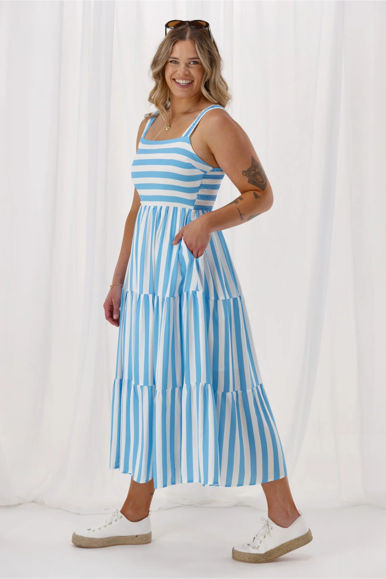Shine On Label Alexis Dress Blue White Stripe - Image 5