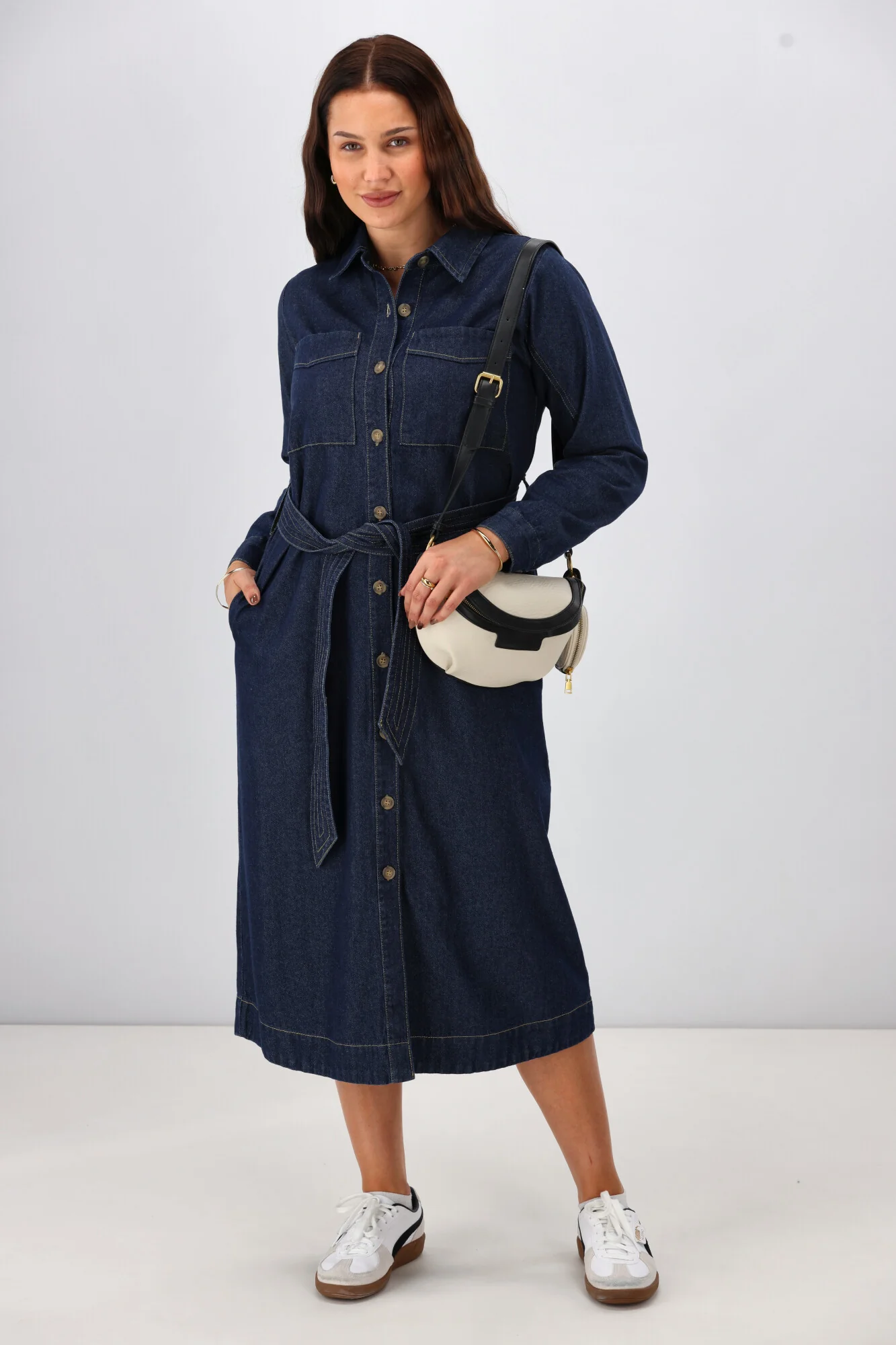Shine On Label Alvina Denim LS Shirt Dress Dark Indigo - Image 2