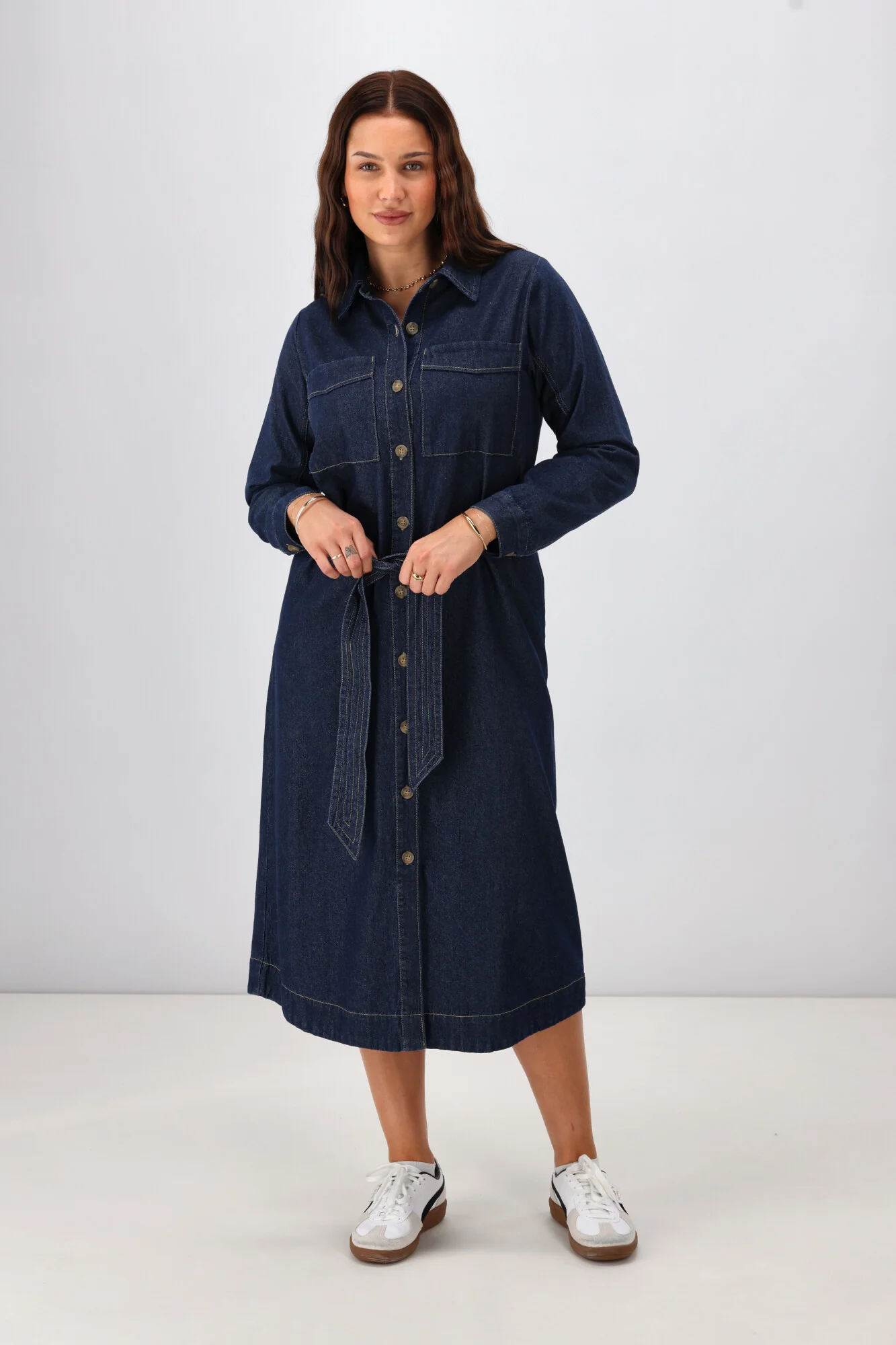 Shine On Label Alvina Denim LS Shirt Dress Dark Indigo - Image 3