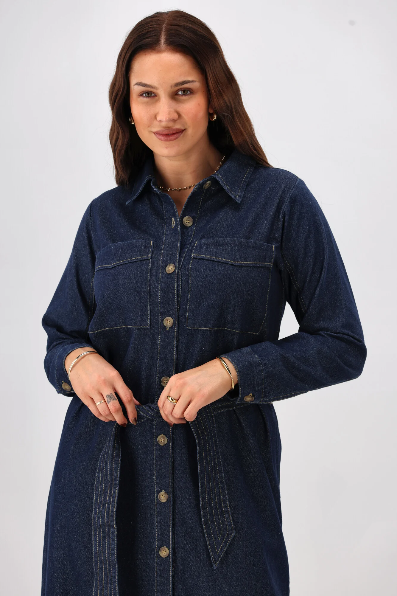 Shine On Label Alvina Denim LS Shirt Dress Dark Indigo - Image 4