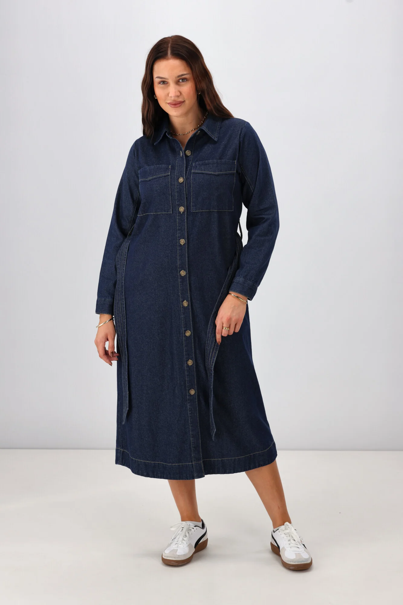 Shine On Label Alvina Denim LS Shirt Dress Dark Indigo - Image 5