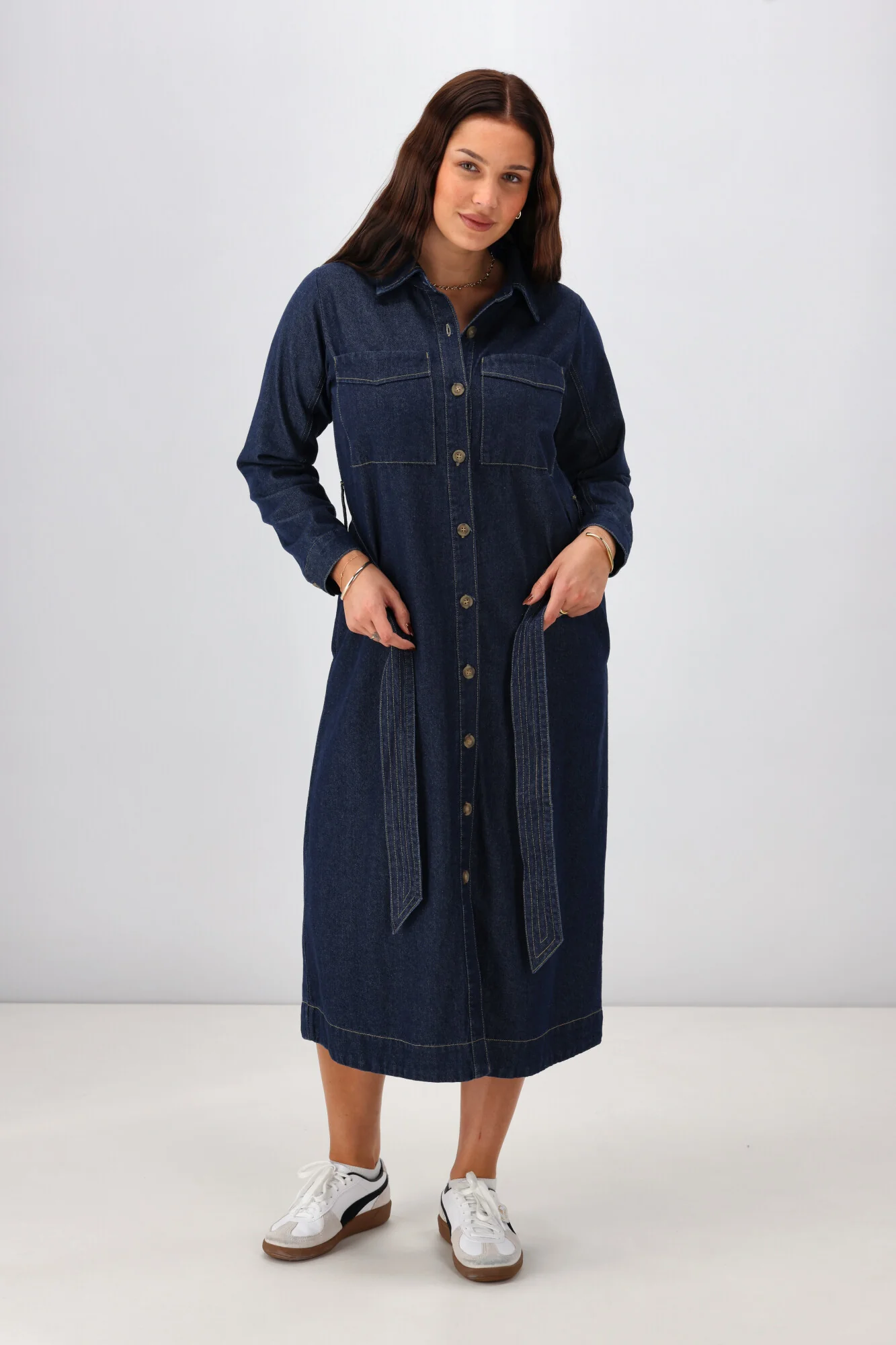 Shine On Label Alvina Denim LS Shirt Dress Dark Indigo - Image 6
