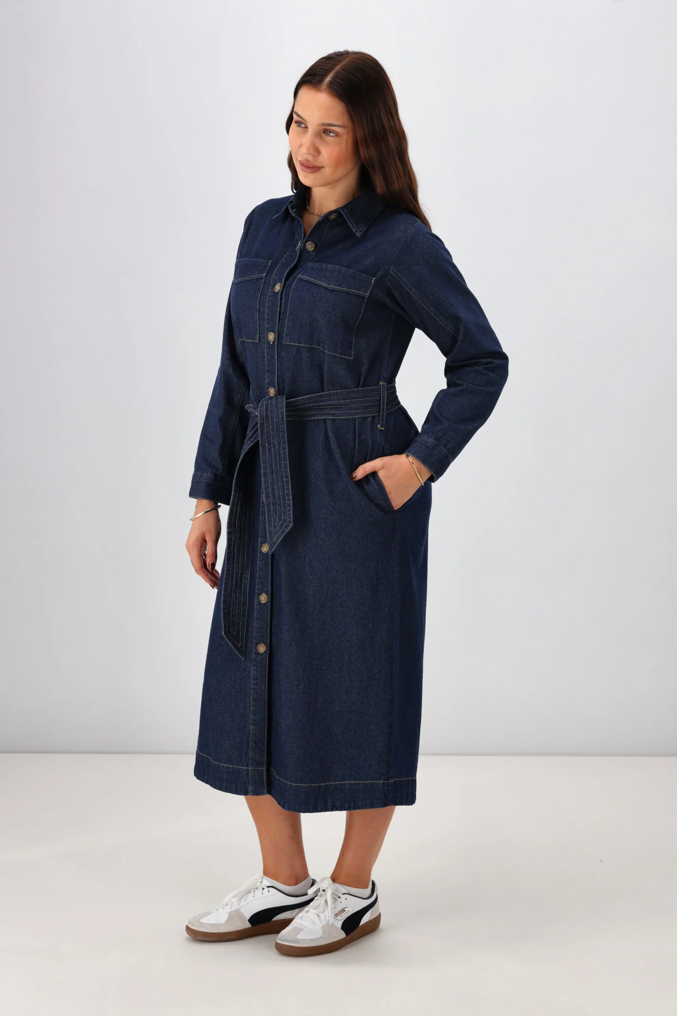 Shine On Label Alvina Denim LS Shirt Dress Dark Indigo - Image 7