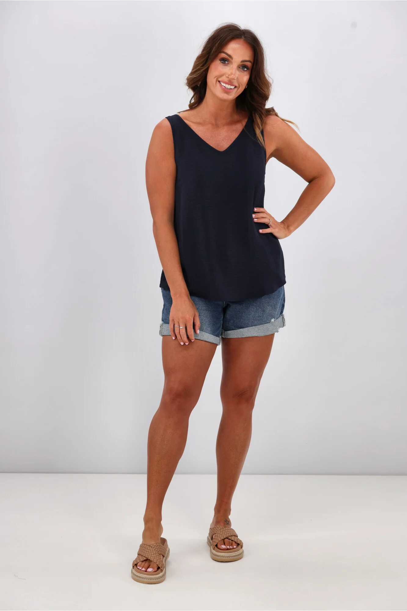 Shine On Label Amelia V Neck Cami  Navy - Image 3