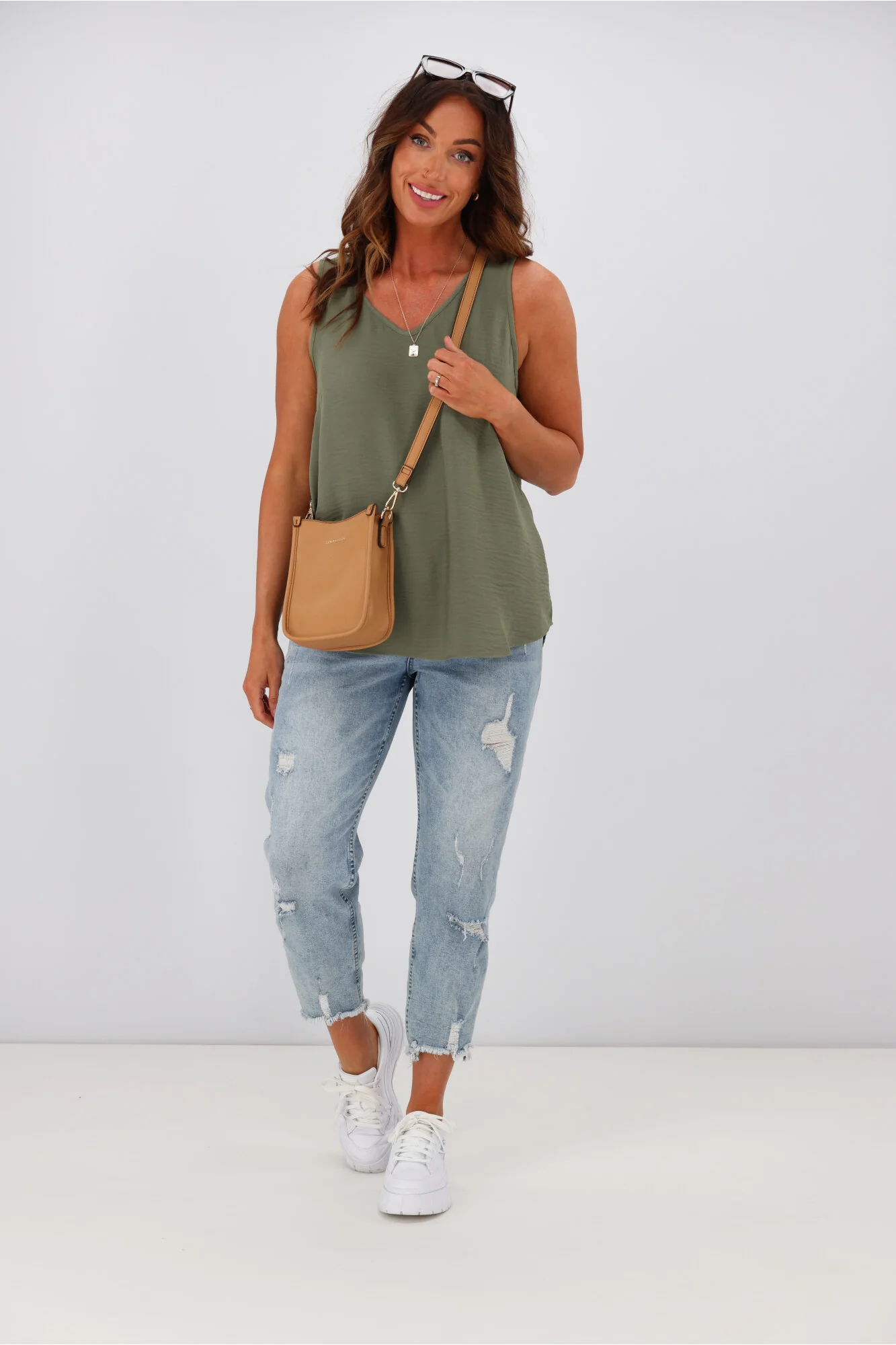 Shine On Label Amelia V Neck Cami Sage - Image 3