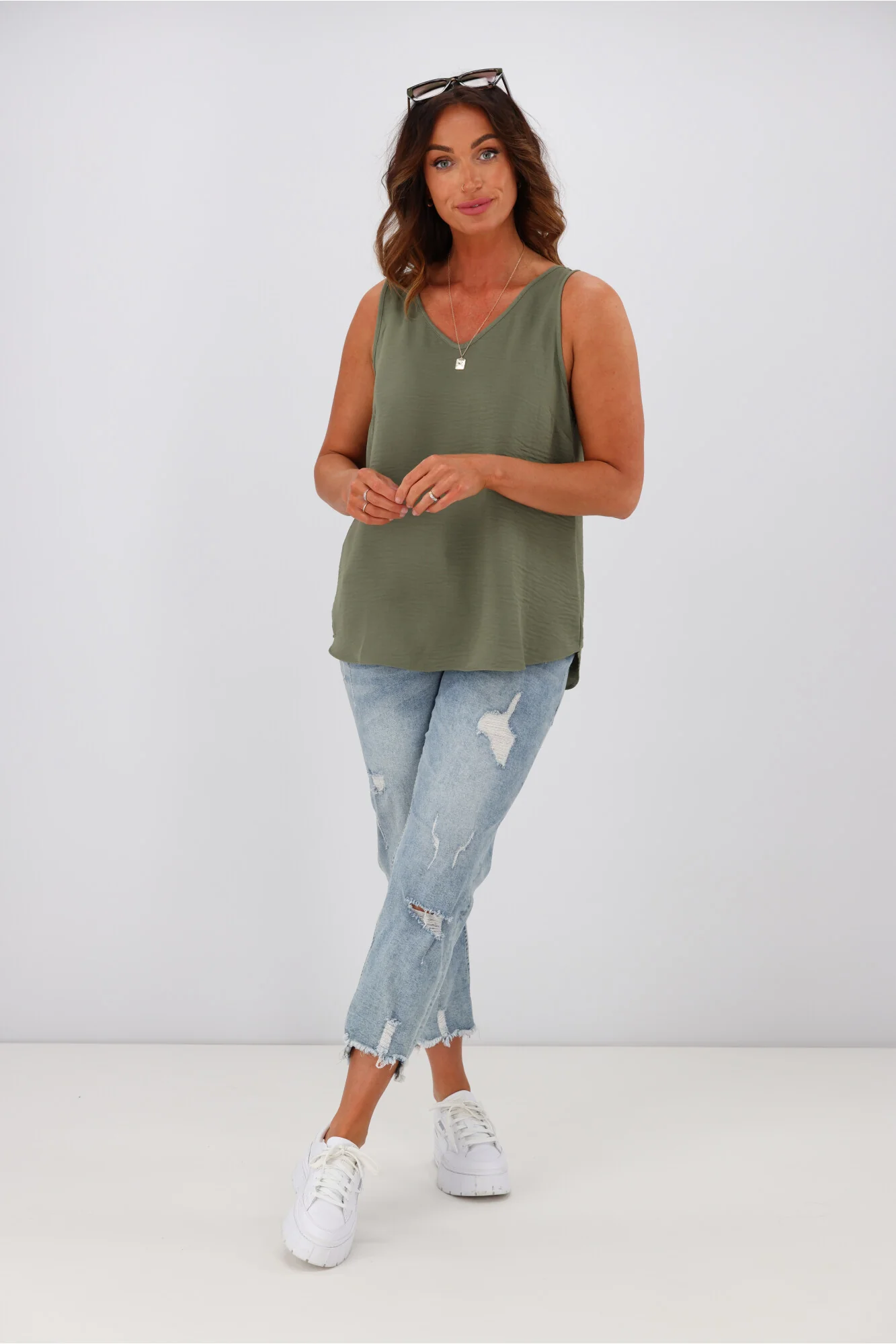 Shine On Label Amelia V Neck Cami Sage - Image 5