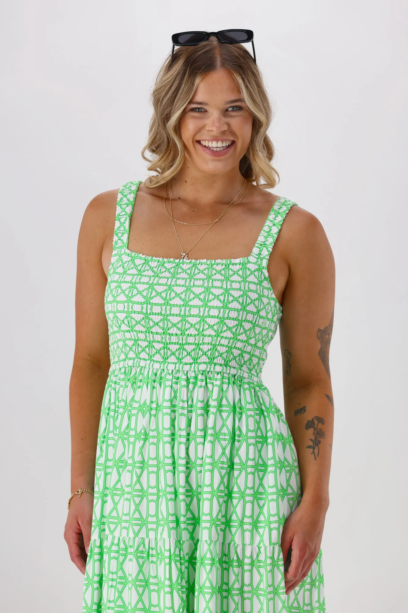 Shine On Label Amina Dress Green White Geo - Image 3