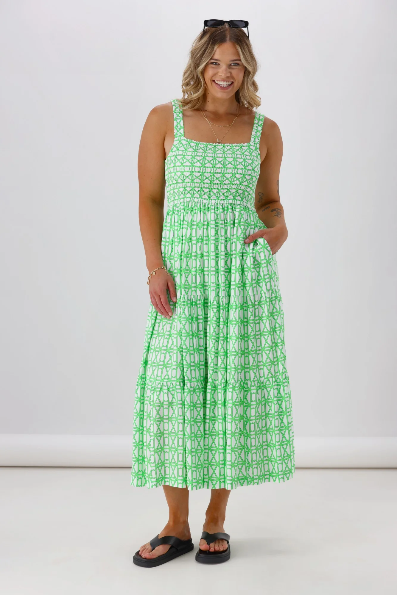 Shine On Label Amina Dress Green White Geo - Image 4