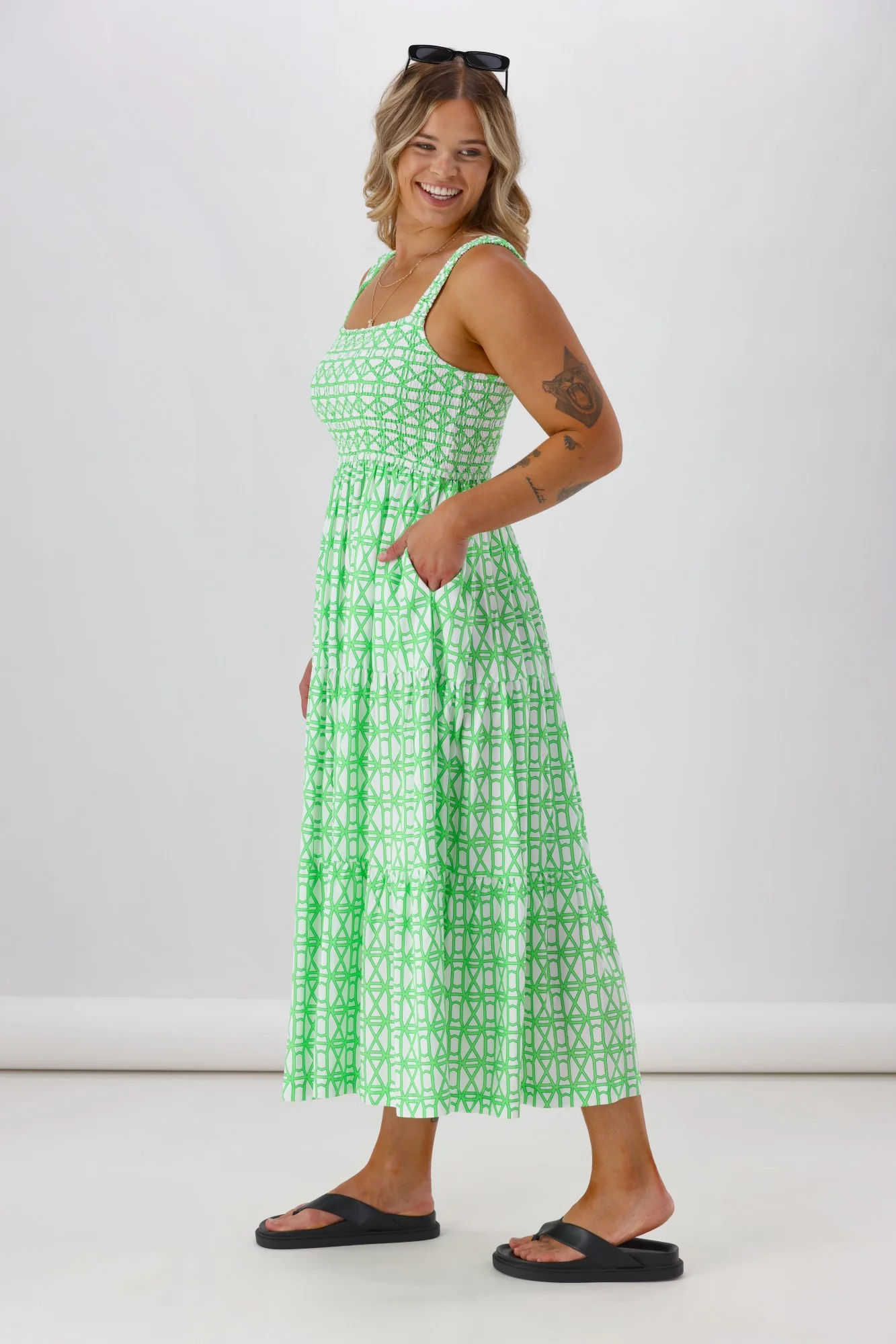 Shine On Label Amina Dress Green White Geo - Image 5