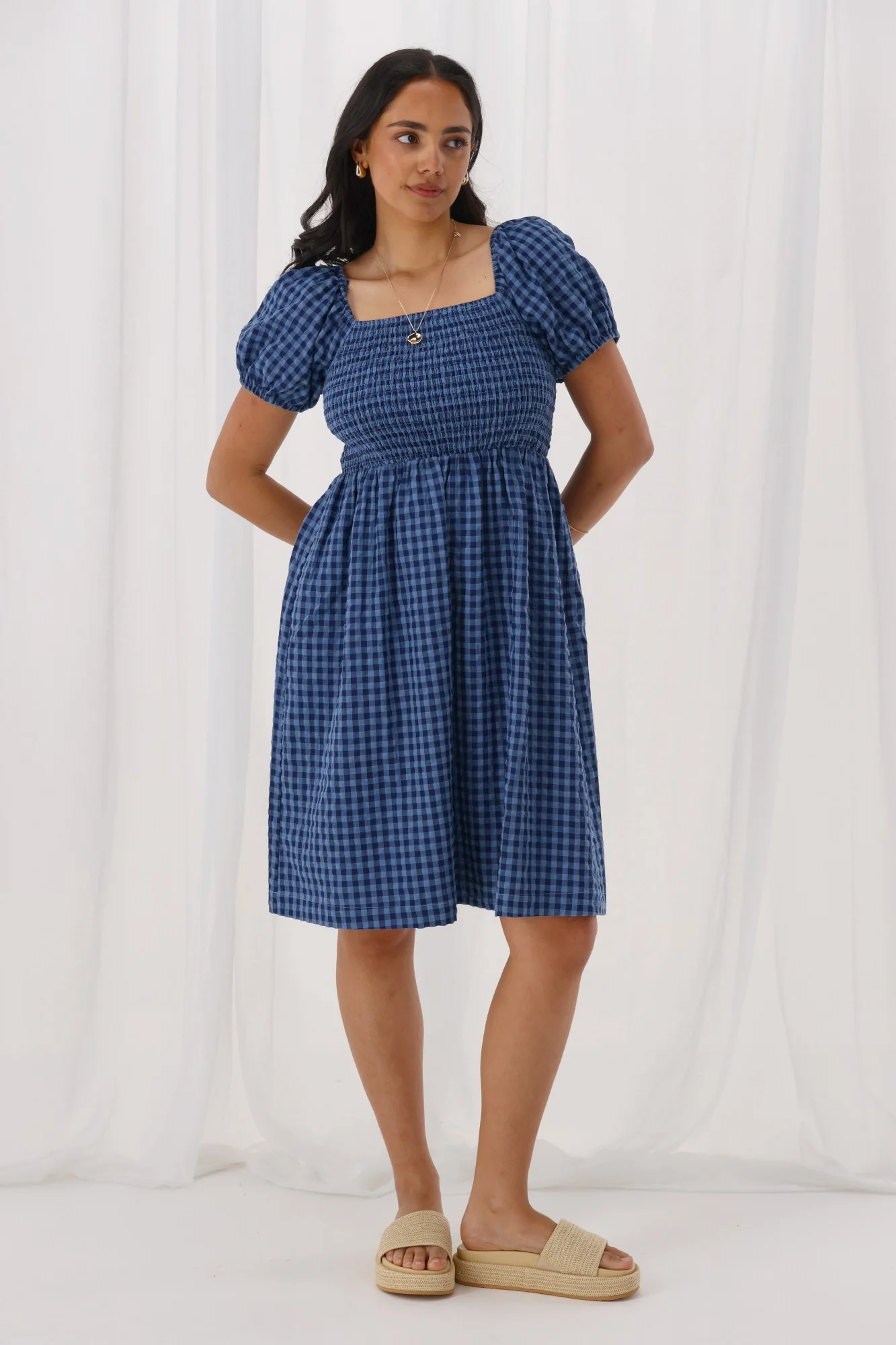 Shine On Label Anara Dress Blue And Navy Check - Image 4
