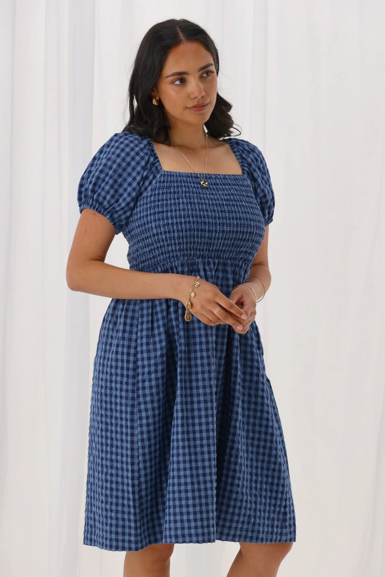 Shine On Label Anara Dress Blue And Navy Check - Image 5