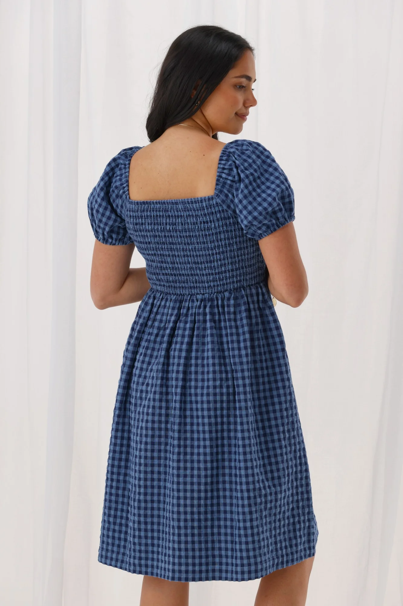Shine On Label Anara Dress Blue And Navy Check - Image 6