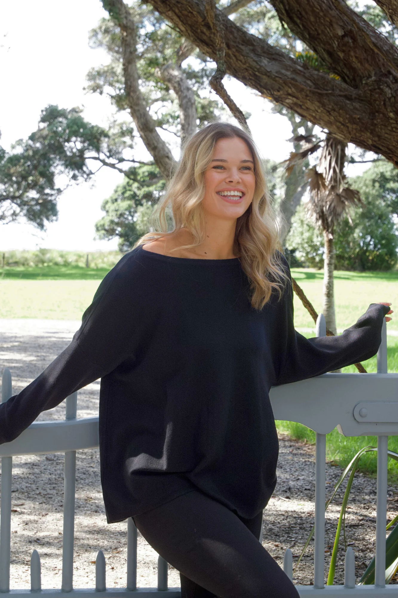 Shine On Label Anika Off The Shoulder Slouchy Knit Black
