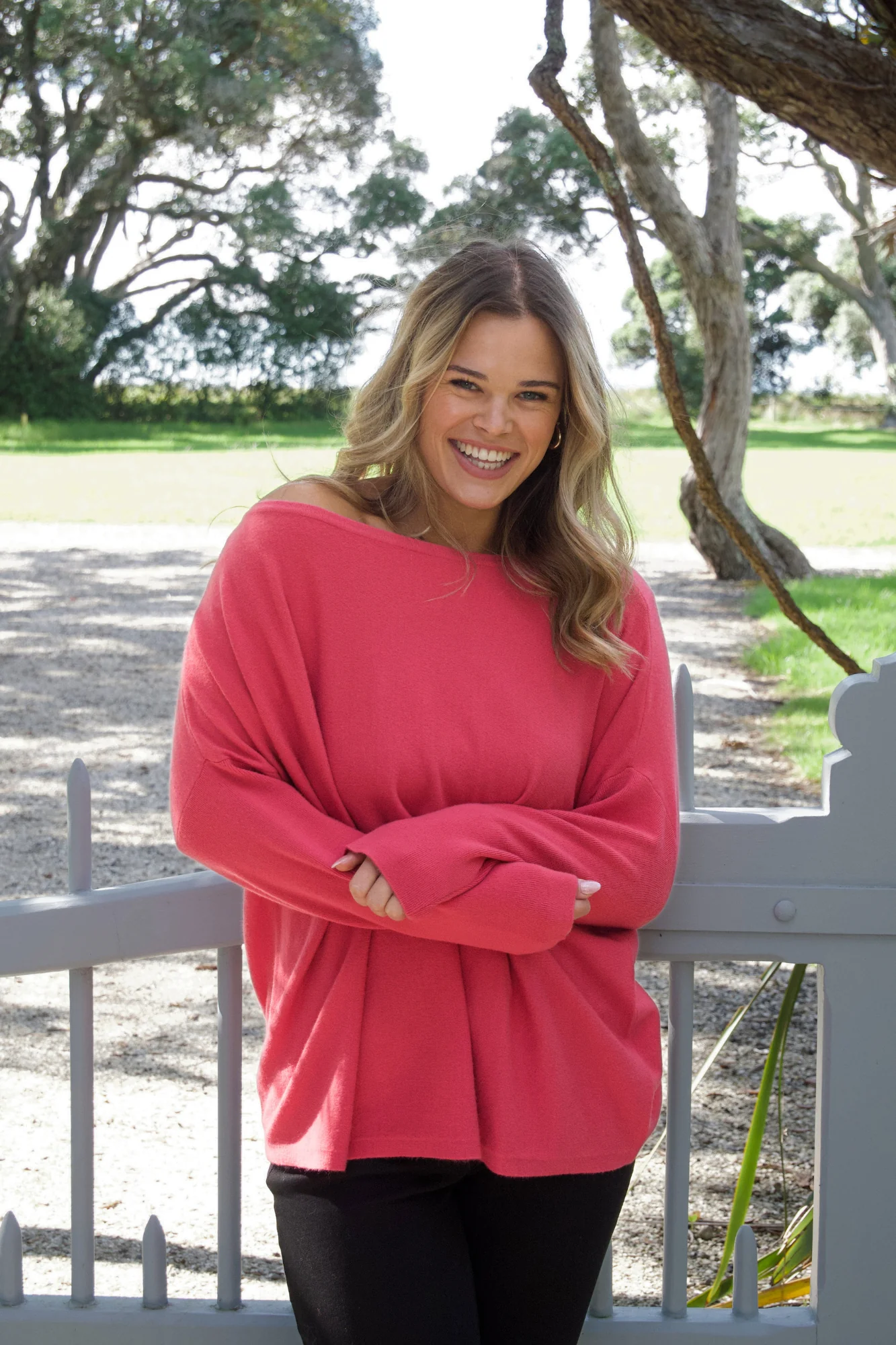 Shine On Label Anika Off The Shoulder Slouchy Knit Pink