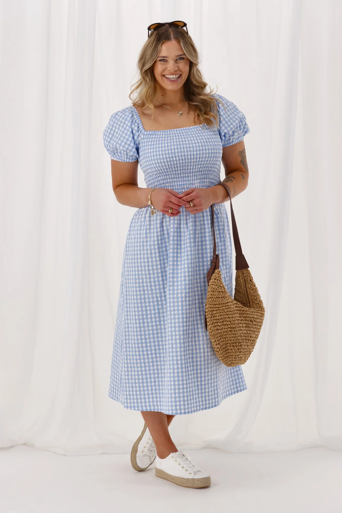 Shine On Label Annaliese Dress Blue Check