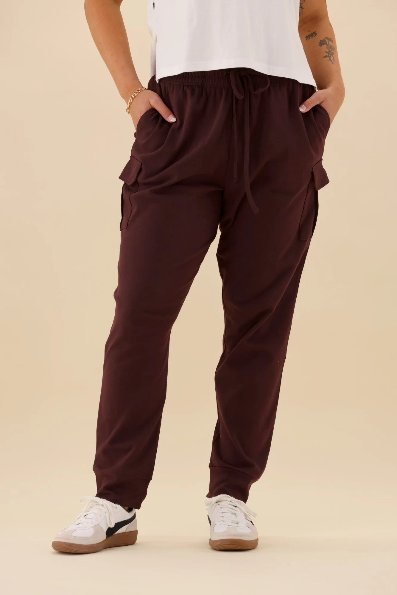Shine On Label Asharna Cargo Pocket Jogger Chocolate