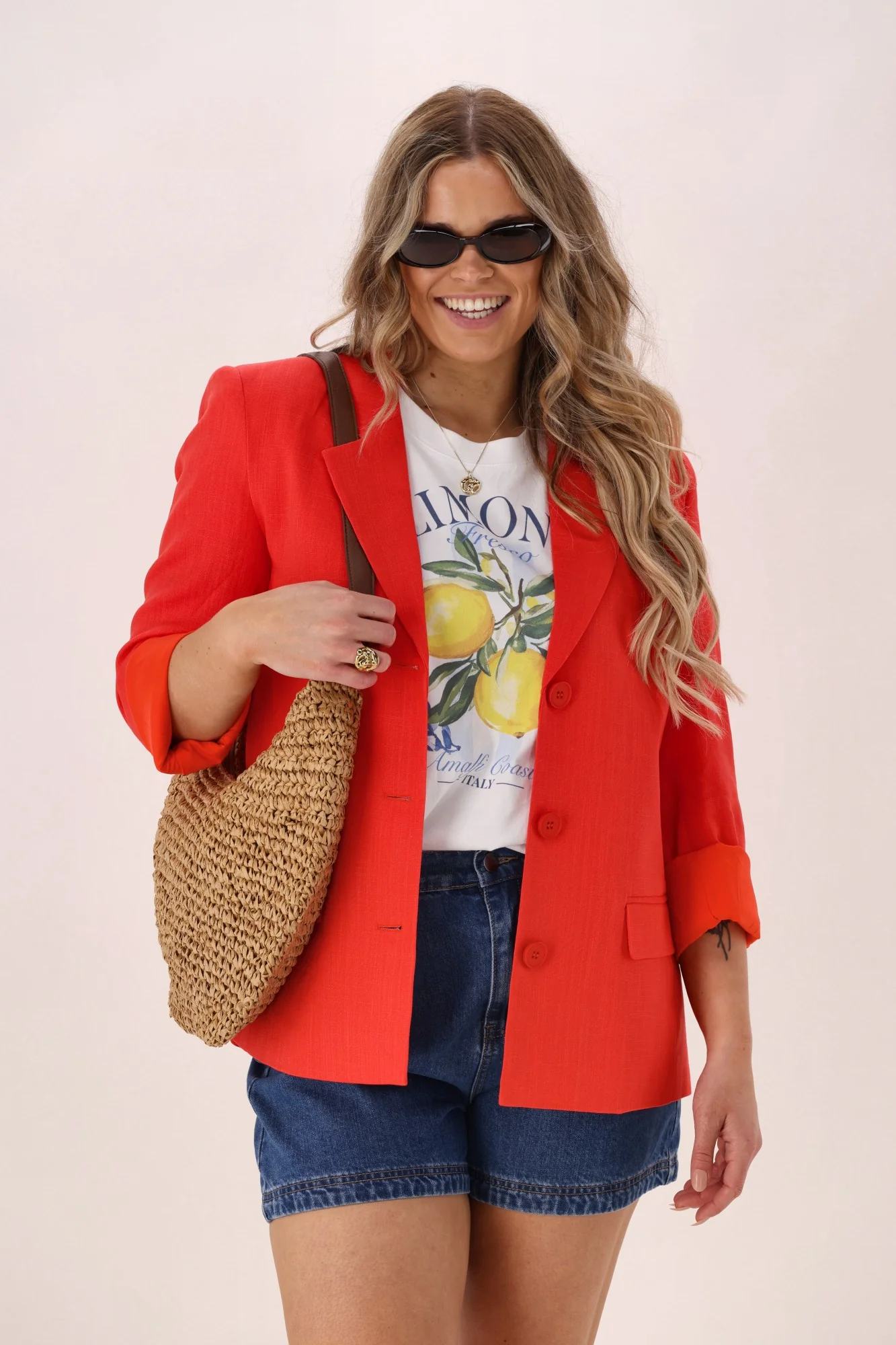 Shine On Label Avelina Linen Blend Blazer Coral - Image 2