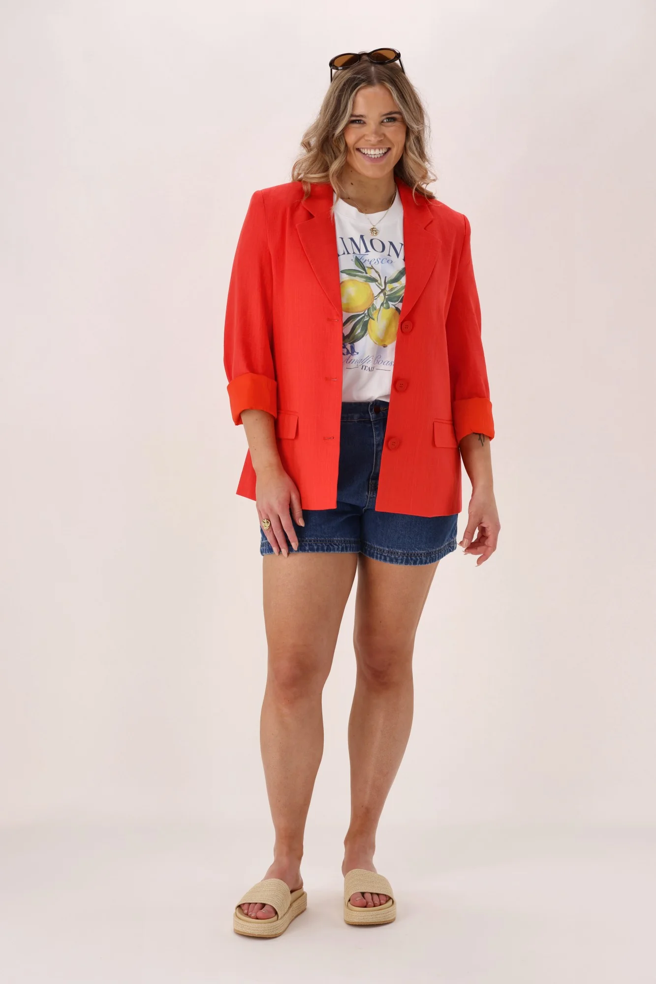 Shine On Label Avelina Linen Blend Blazer Coral - Image 3