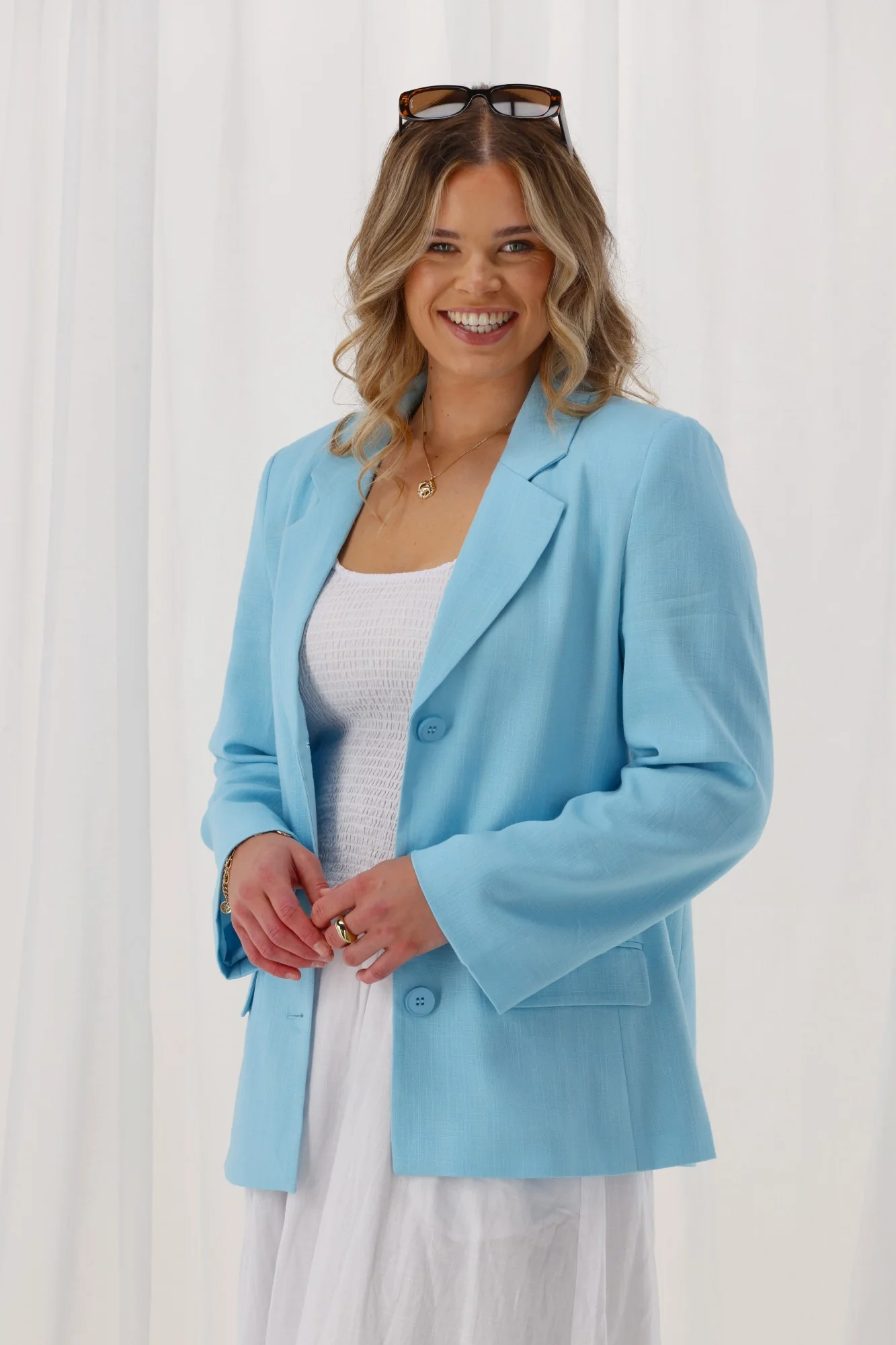 Shine On Label Avelina Linen Blend Blazer Pale Blue - Image 2