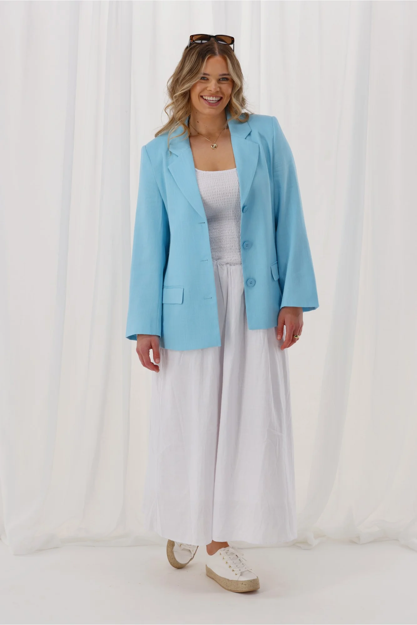 Shine On Label Avelina Linen Blend Blazer Pale Blue - Image 5