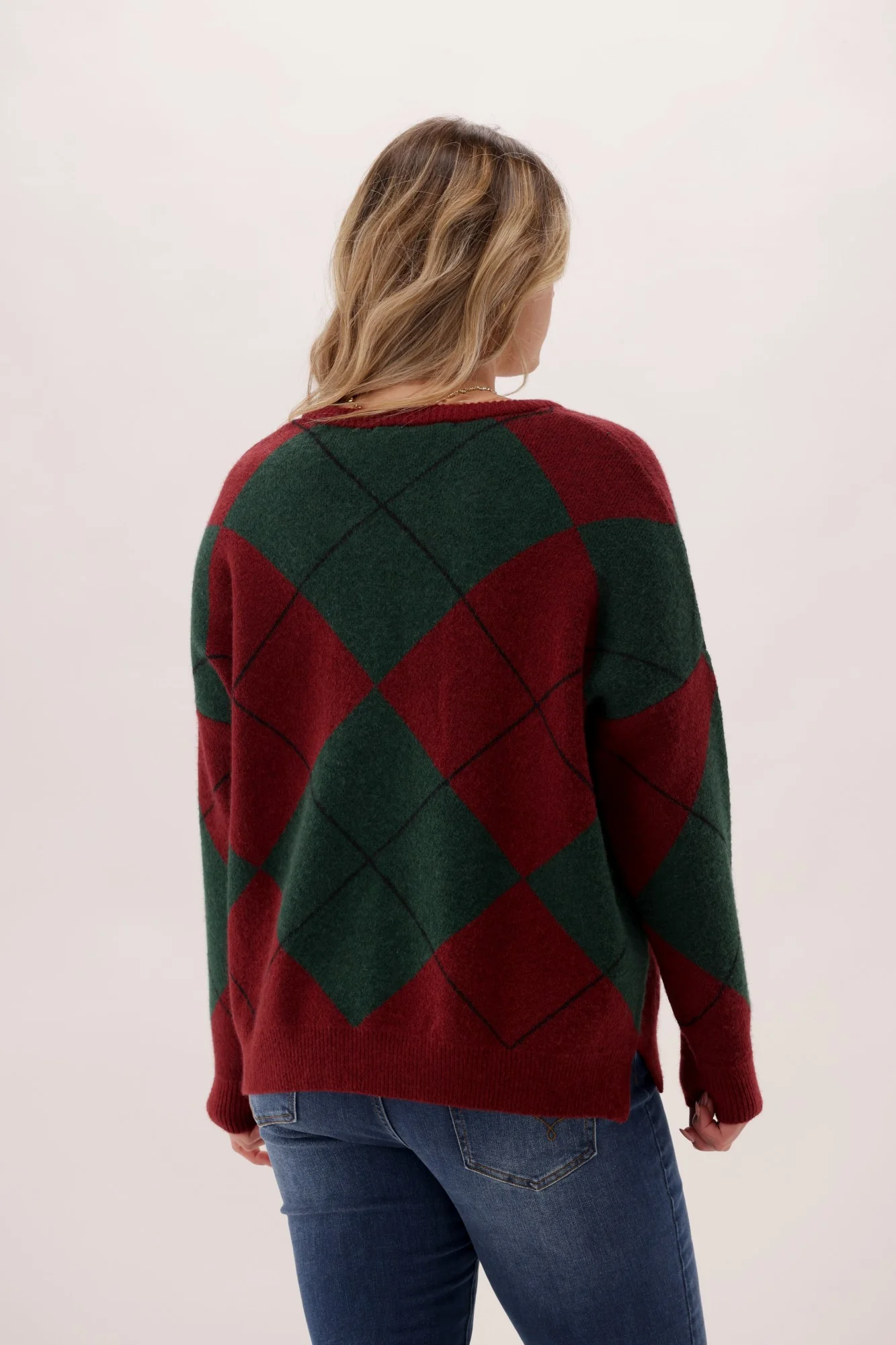 Shine On Label Beau Argyle Jumper Wine And Olive - Image 5