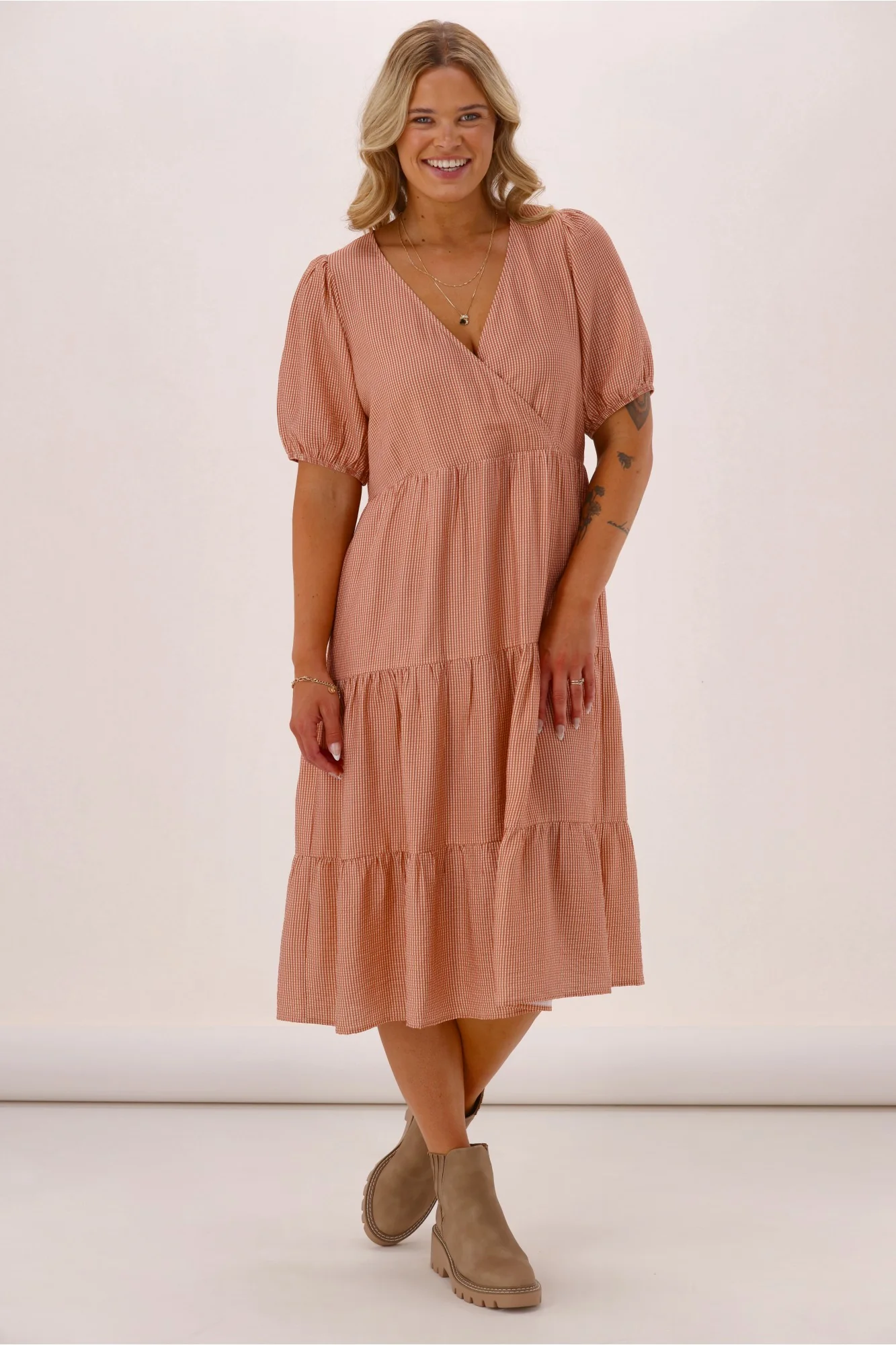Shine On Label Bellezza V Neck Midi Dress Rust - Image 3
