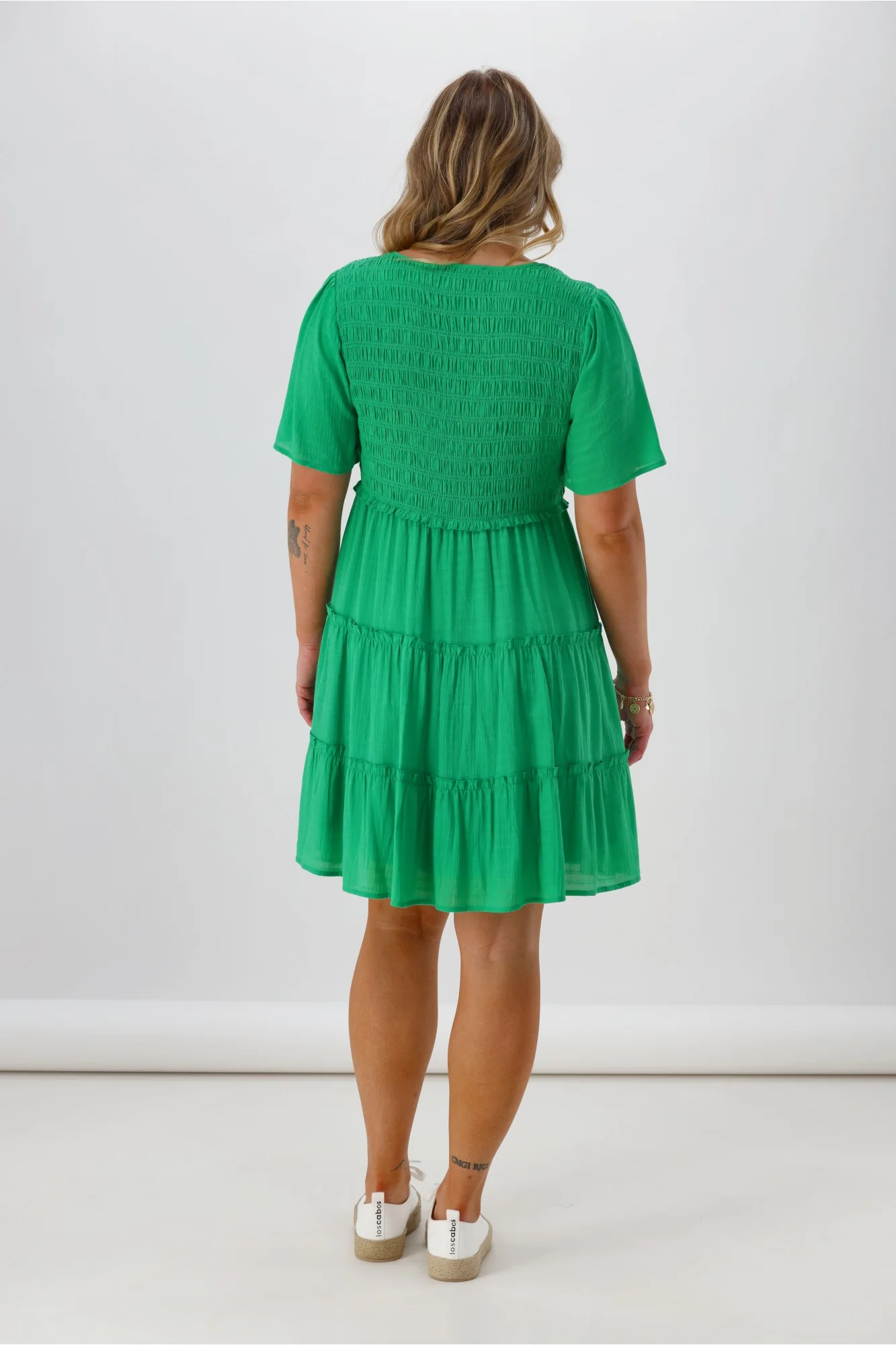 Shine On Label Birdie Shirred Bodice Dress Green - Image 6
