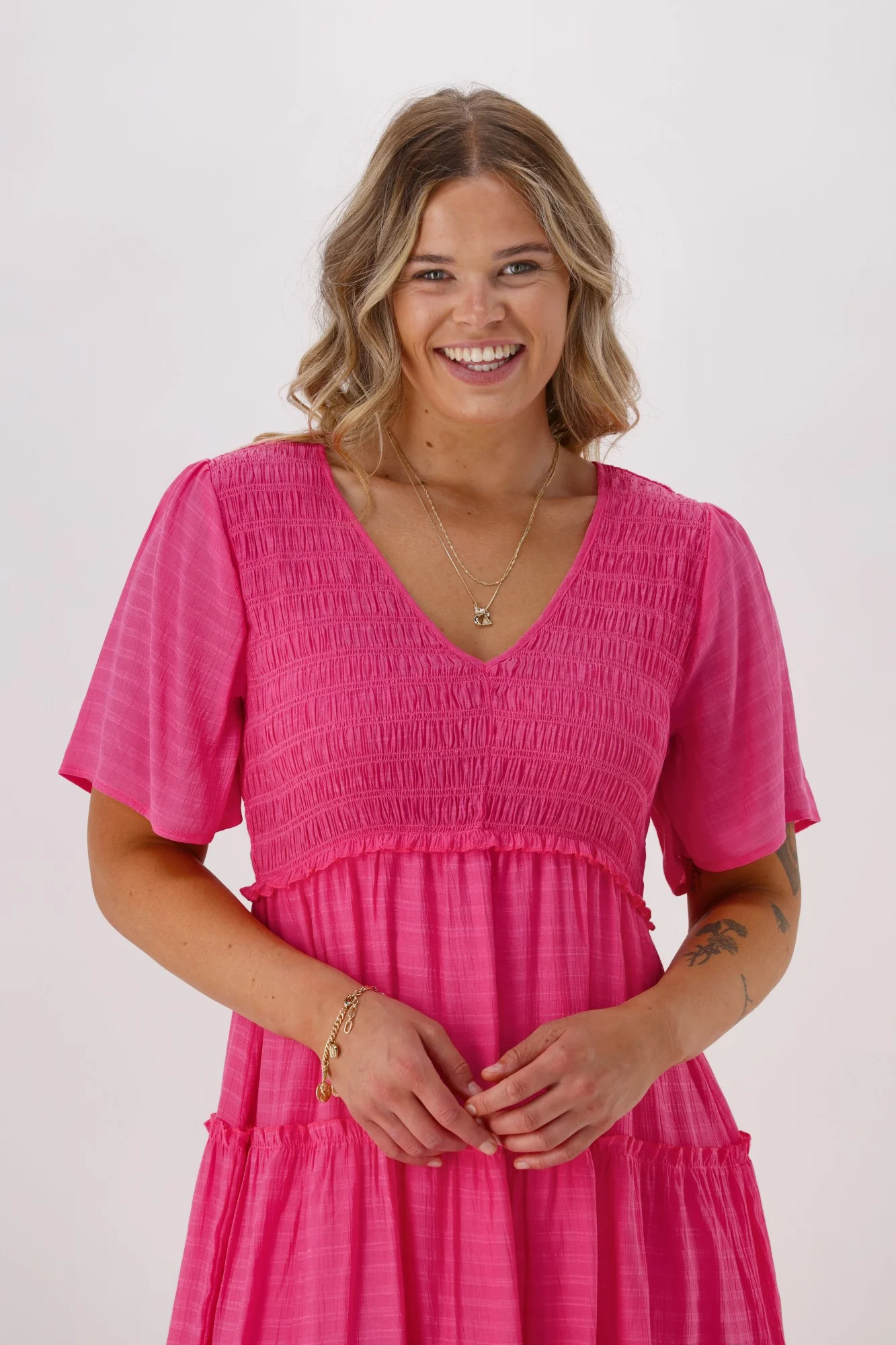 Shine On Label Birdie Shirred Bodice Dress Pink - Image 2
