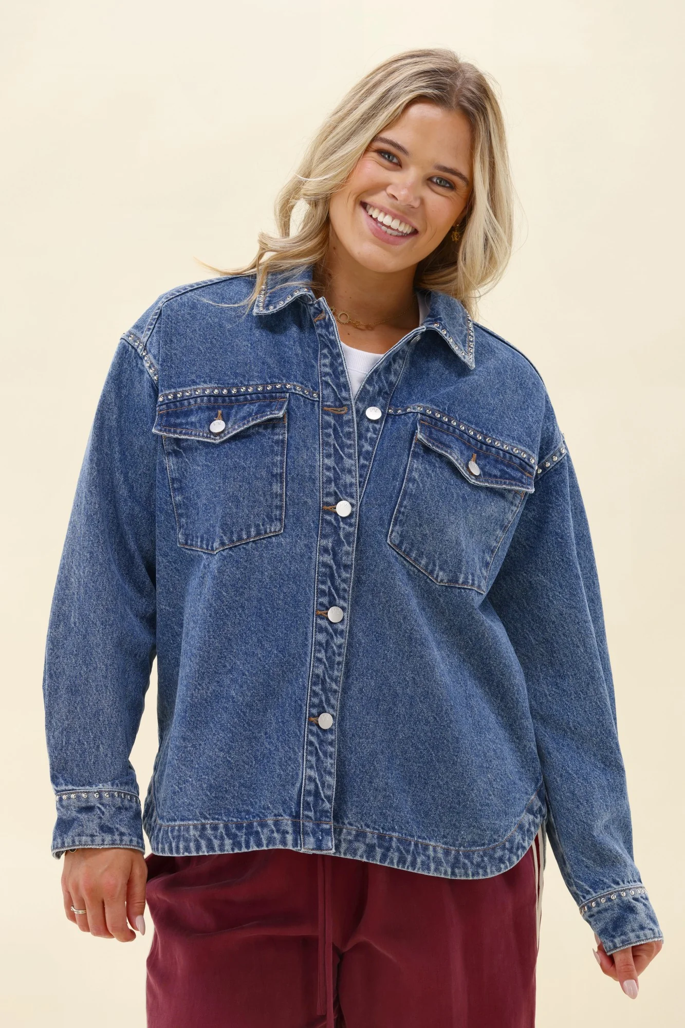 Shine On Label Blanca Studded Shacket Blue