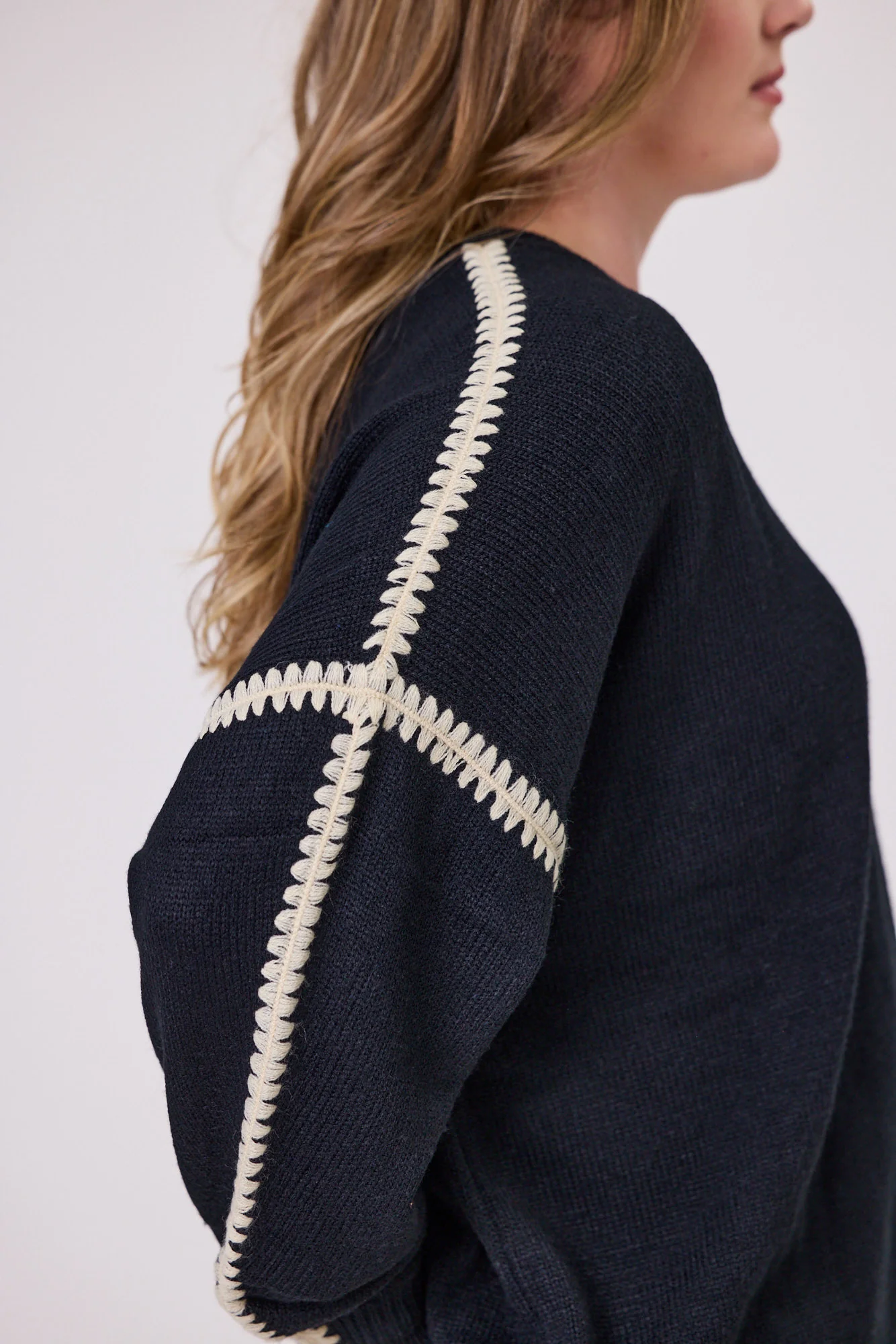 Shine On Label Blanket Stitch Sweater Black - Image 3
