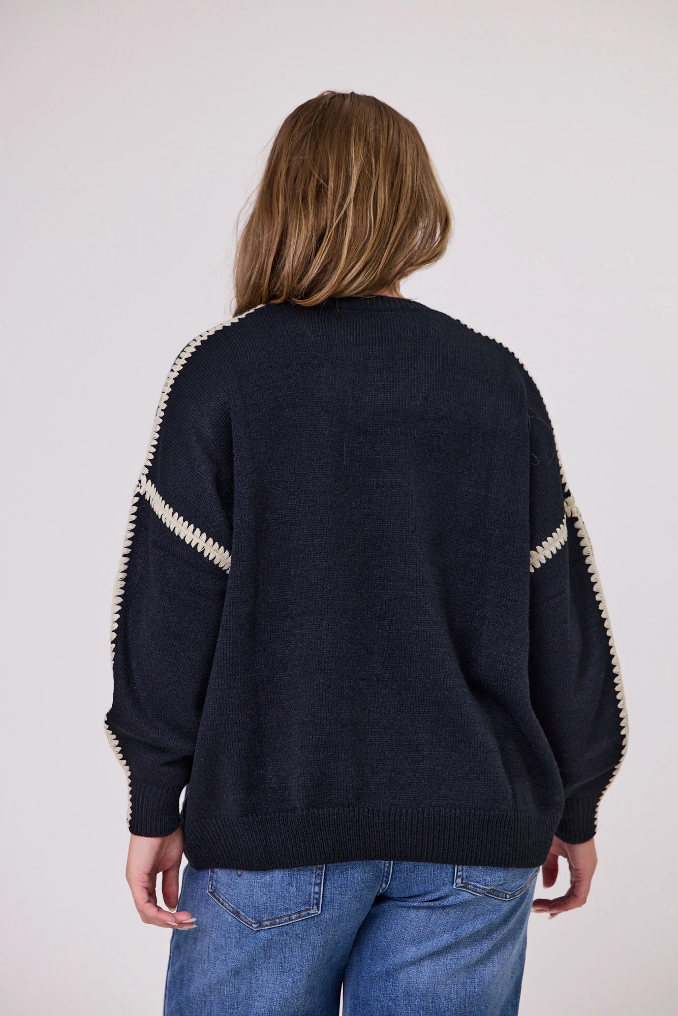 Shine On Label Blanket Stitch Sweater Black - Image 4