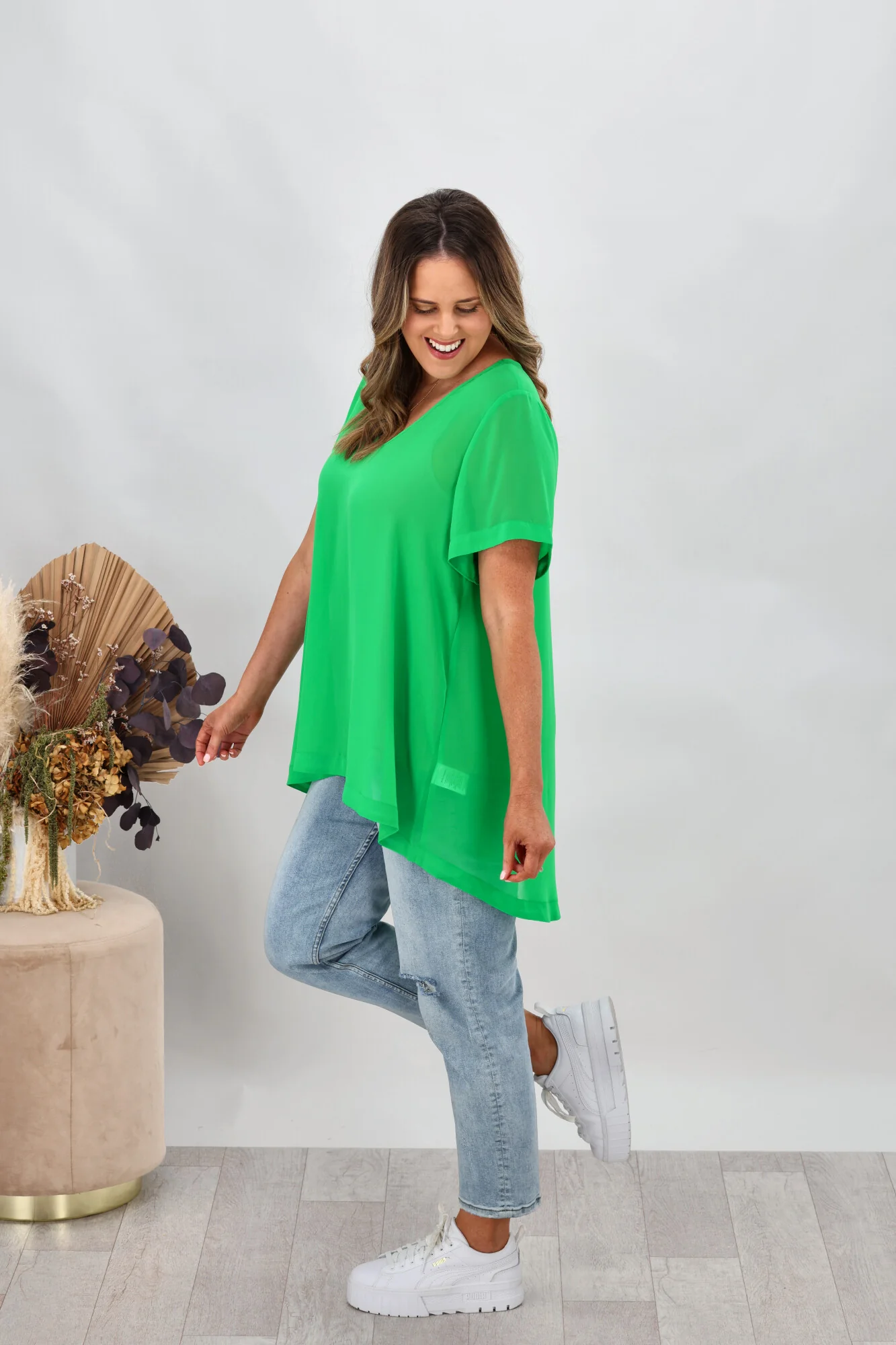 Shine On Label Bridgette Hi Lo Chiffon Top Green - Image 6