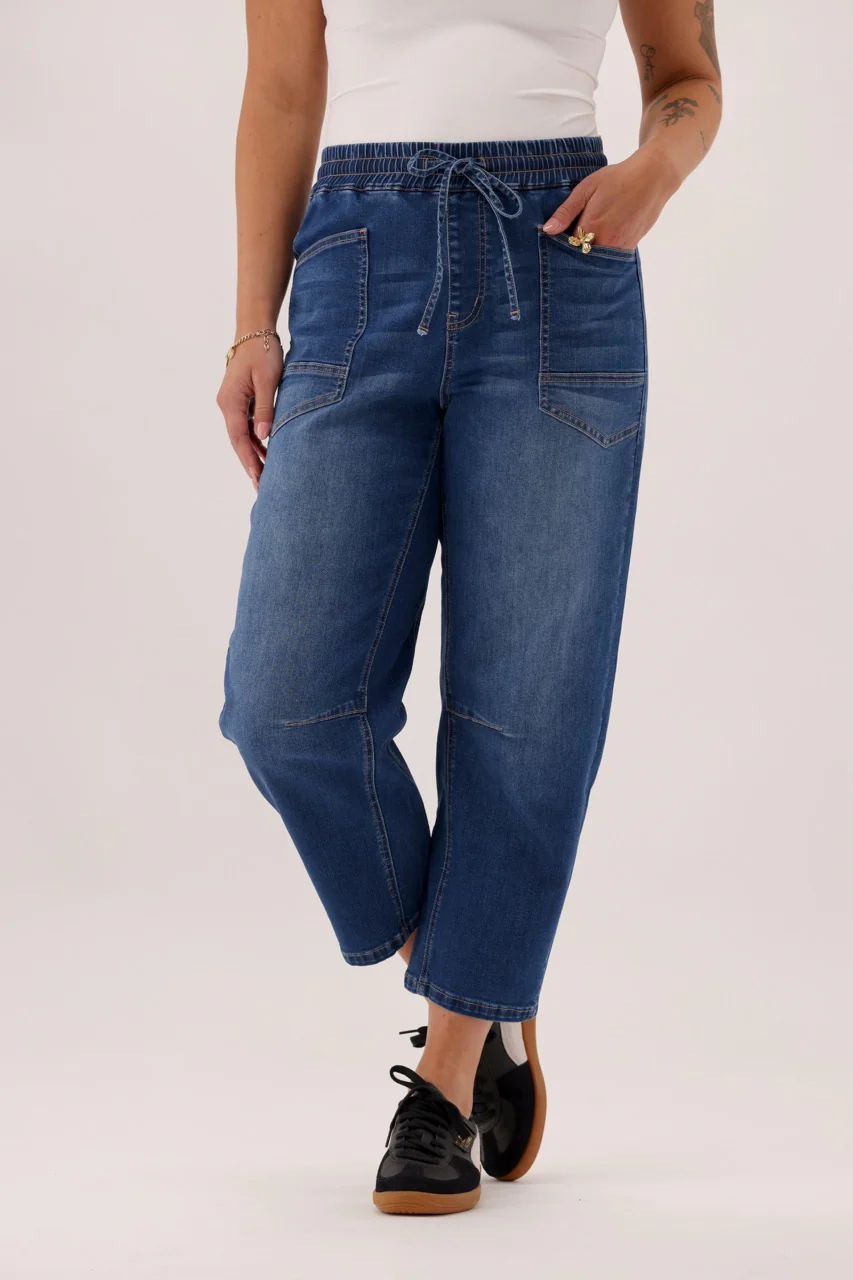 Shine On Label Brooke Barrel Leg Denim Jogger Dark Indigo - Image 2