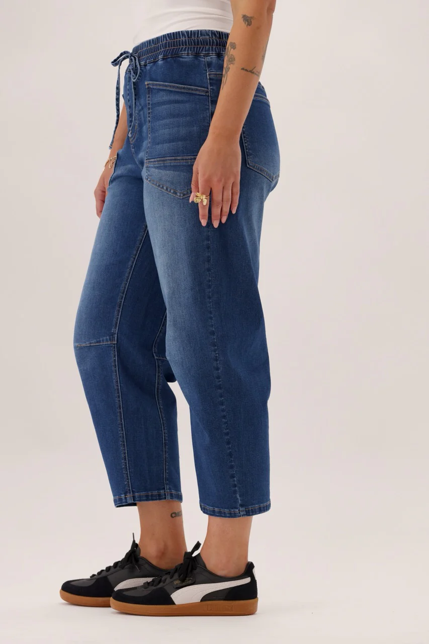 Shine On Label Brooke Barrel Leg Denim Jogger Dark Indigo - Image 3