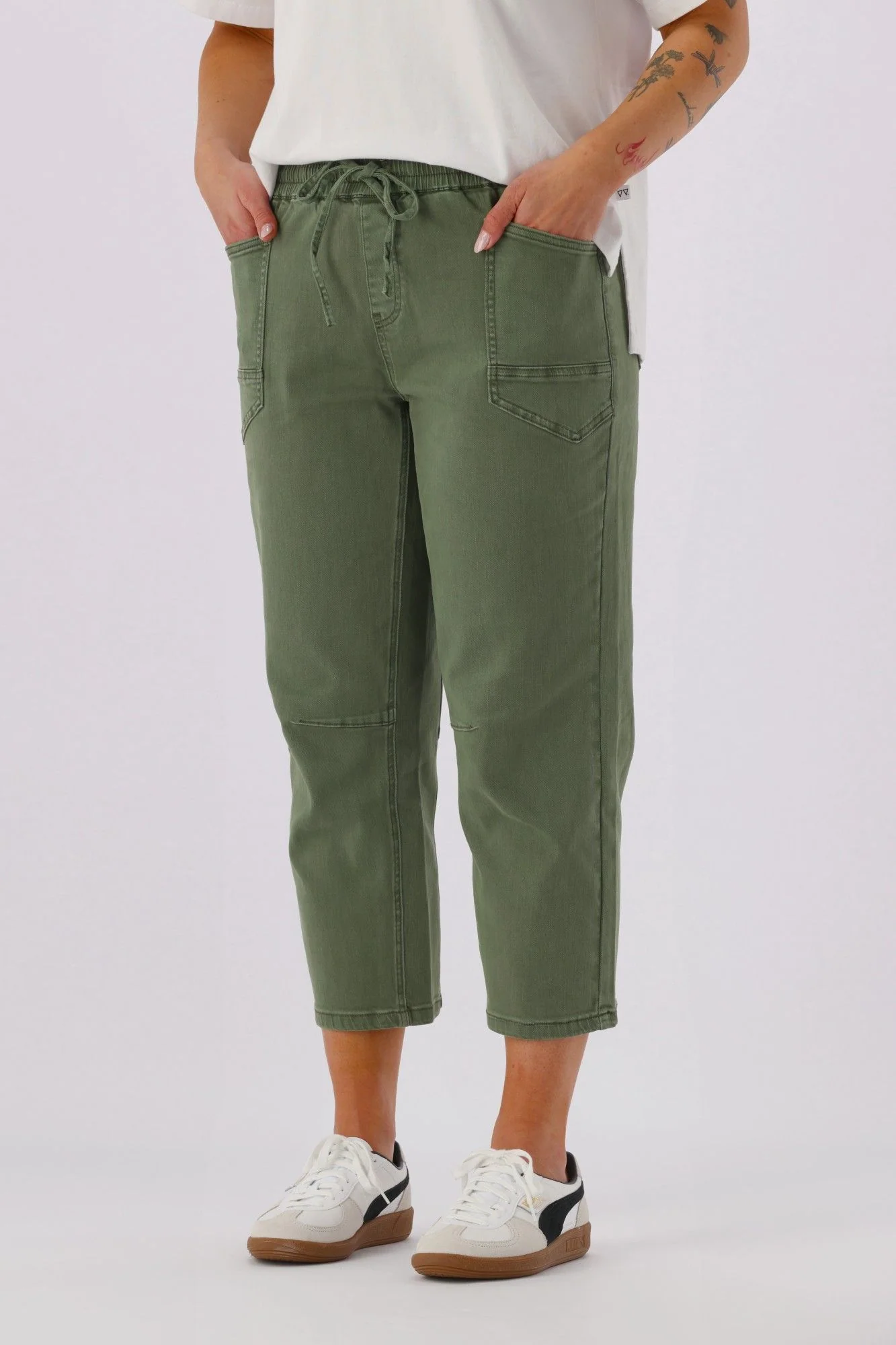 Shine On Label Brooke Barrel Leg Denim Jogger Khaki - Image 2