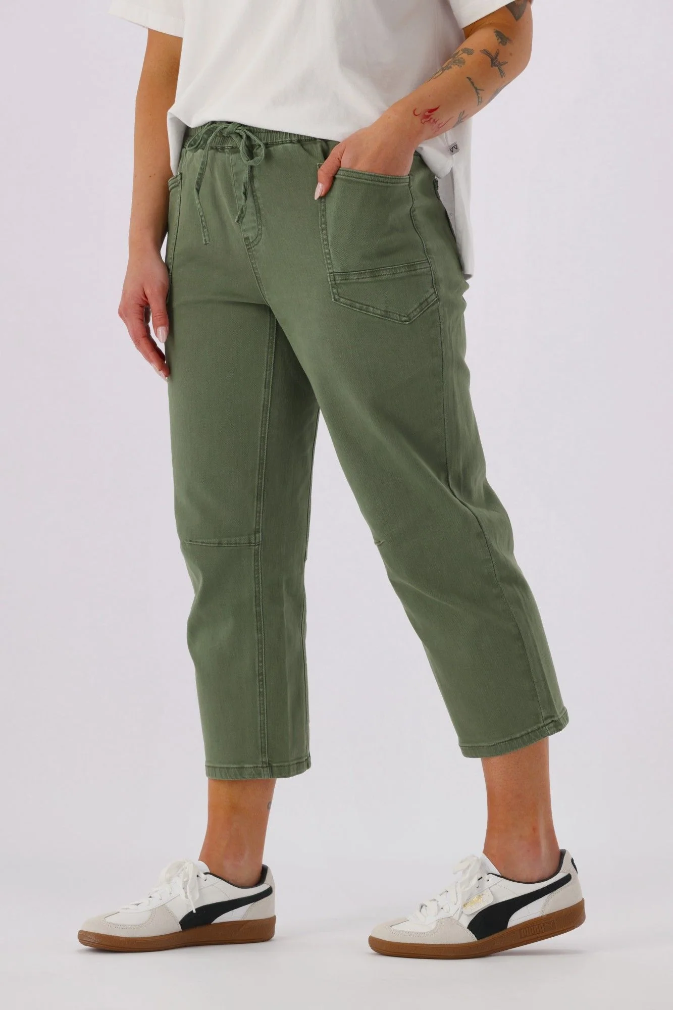 Shine On Label Brooke Barrel Leg Denim Jogger Khaki - Image 3