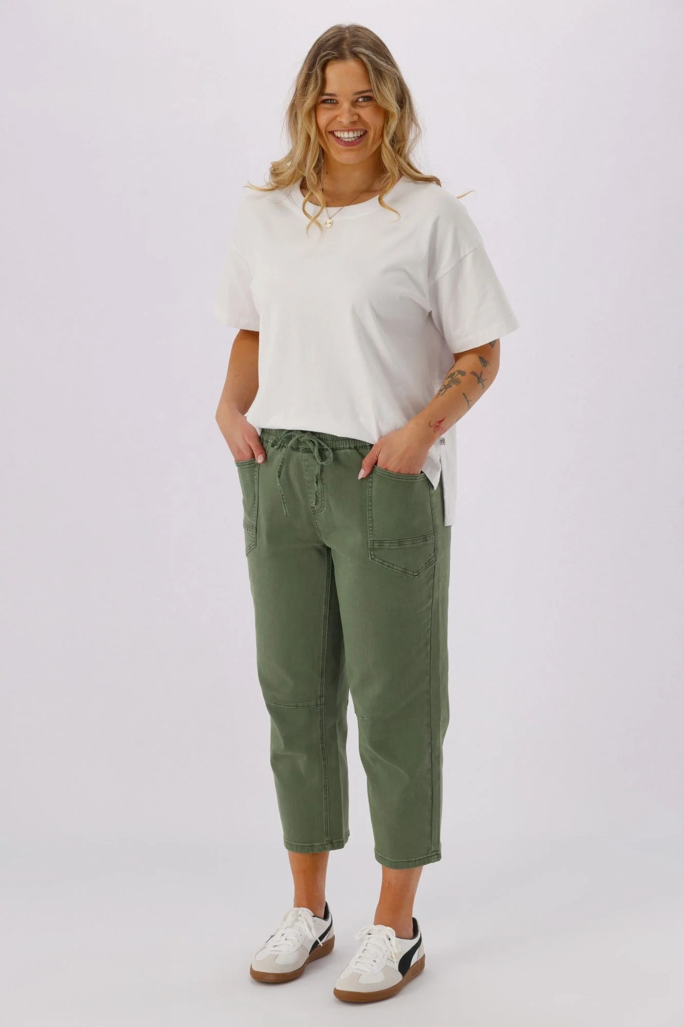 Shine On Label Brooke Barrel Leg Denim Jogger Khaki - Image 5