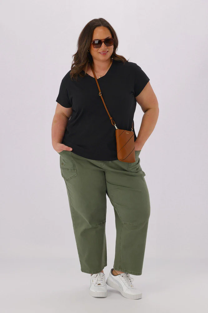 Shine On Label Brooke Barrel Leg Denim Jogger Khaki - Image 6