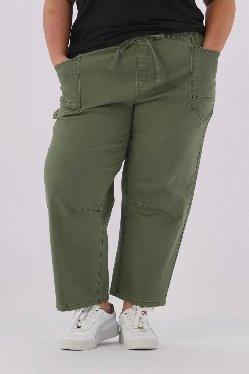 Shine On Label Brooke Barrel Leg Denim Jogger Khaki - Image 7