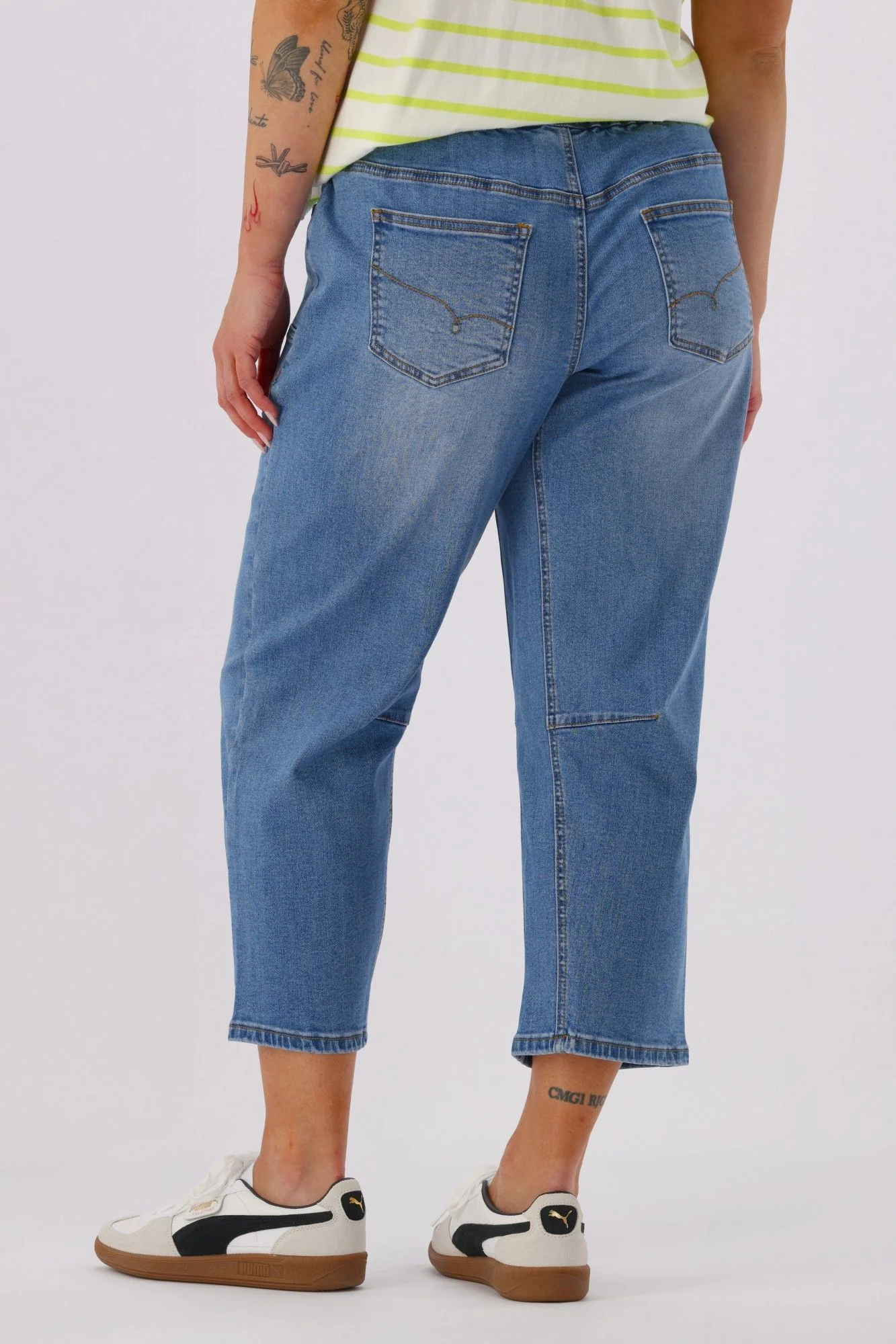 Shine On Label Brooke Barrel Leg Denim Jogger Mid Blue Wash - Image 6