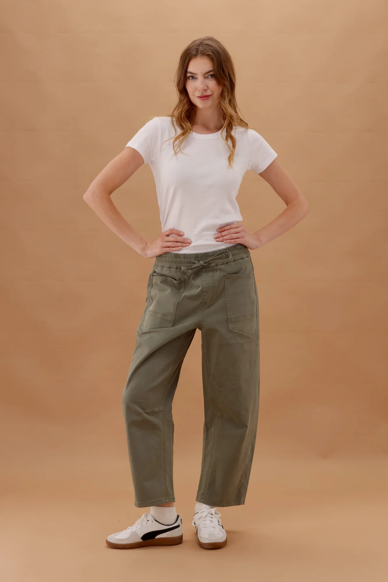 Shine On Label Brooke Barrel Leg Denim Jogger Olive - Image 2