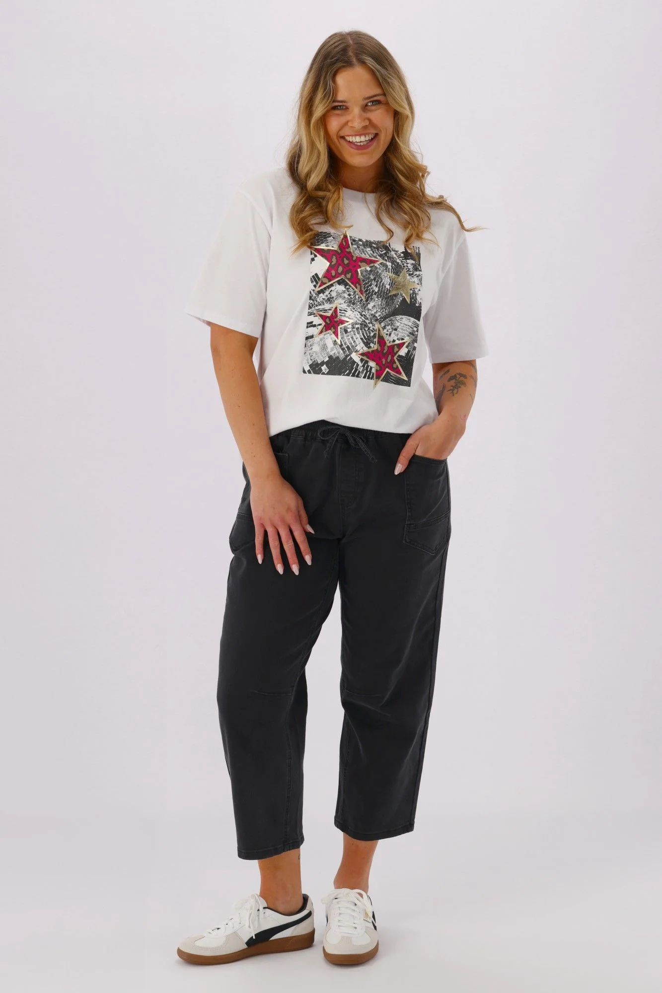 Shine On Label Brooke Barrel Leg Denim Jogger Washed Black - Image 5