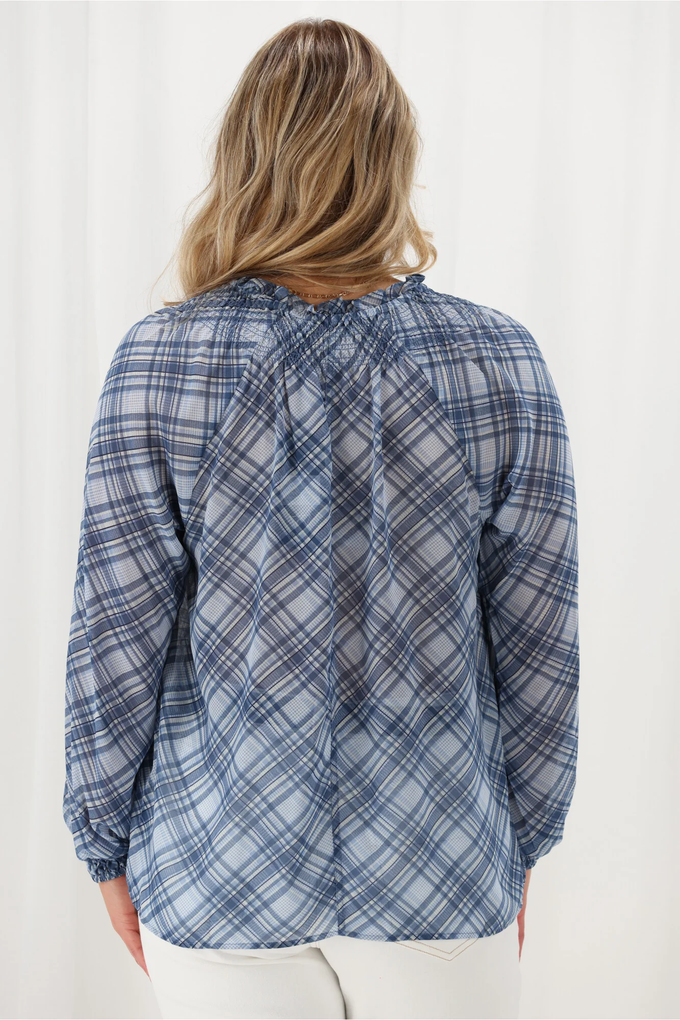 Shine On Label Carlisle Shirred Top Blue Check - Image 5
