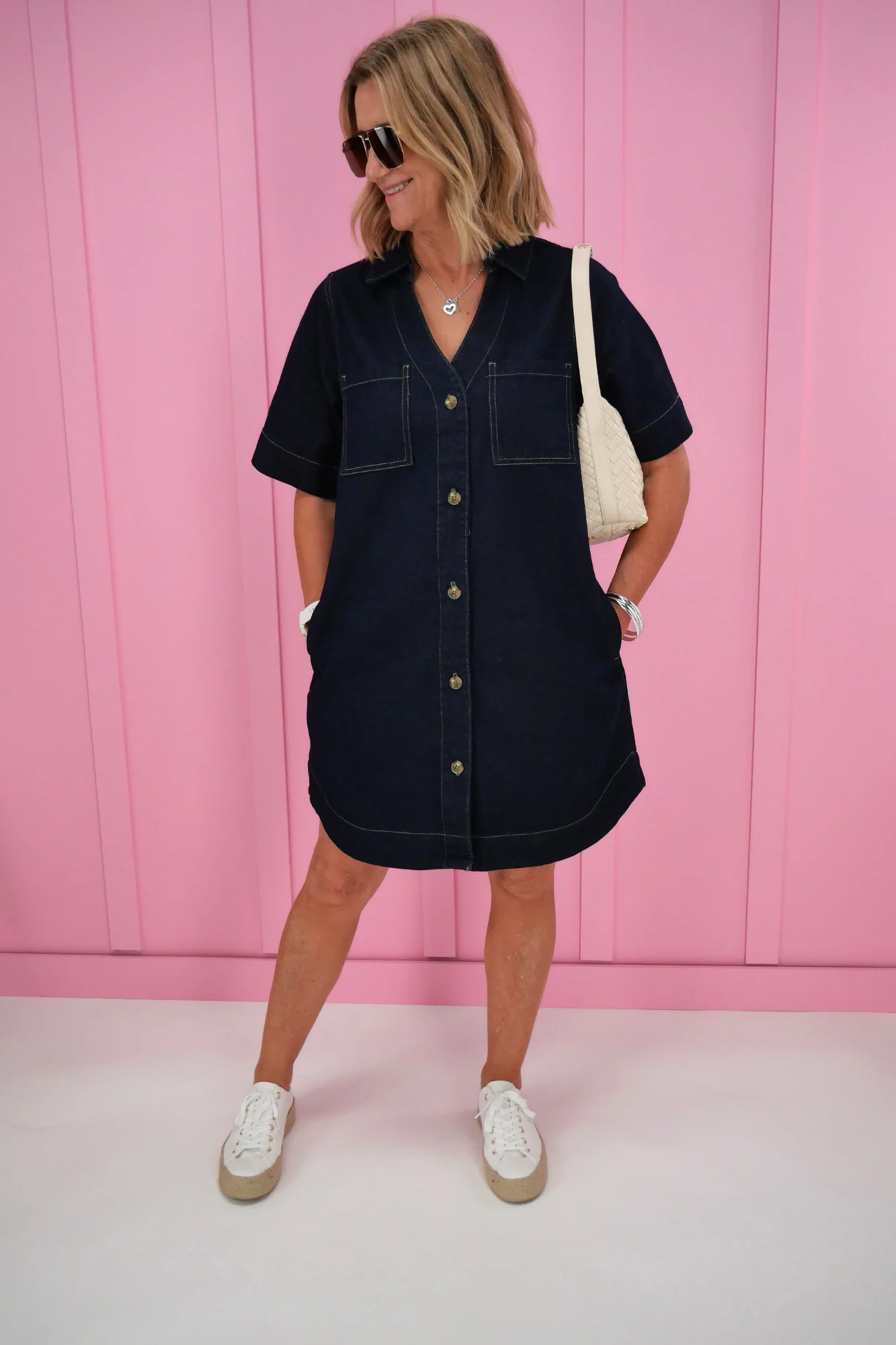 Shine On Label Cherish Denim Boxy Dress Dark Indigo - Image 2